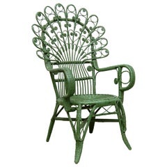 Vintage Green Peacock Armchair Mid-Century Modern in Bamboo and Rattan, circa 1960