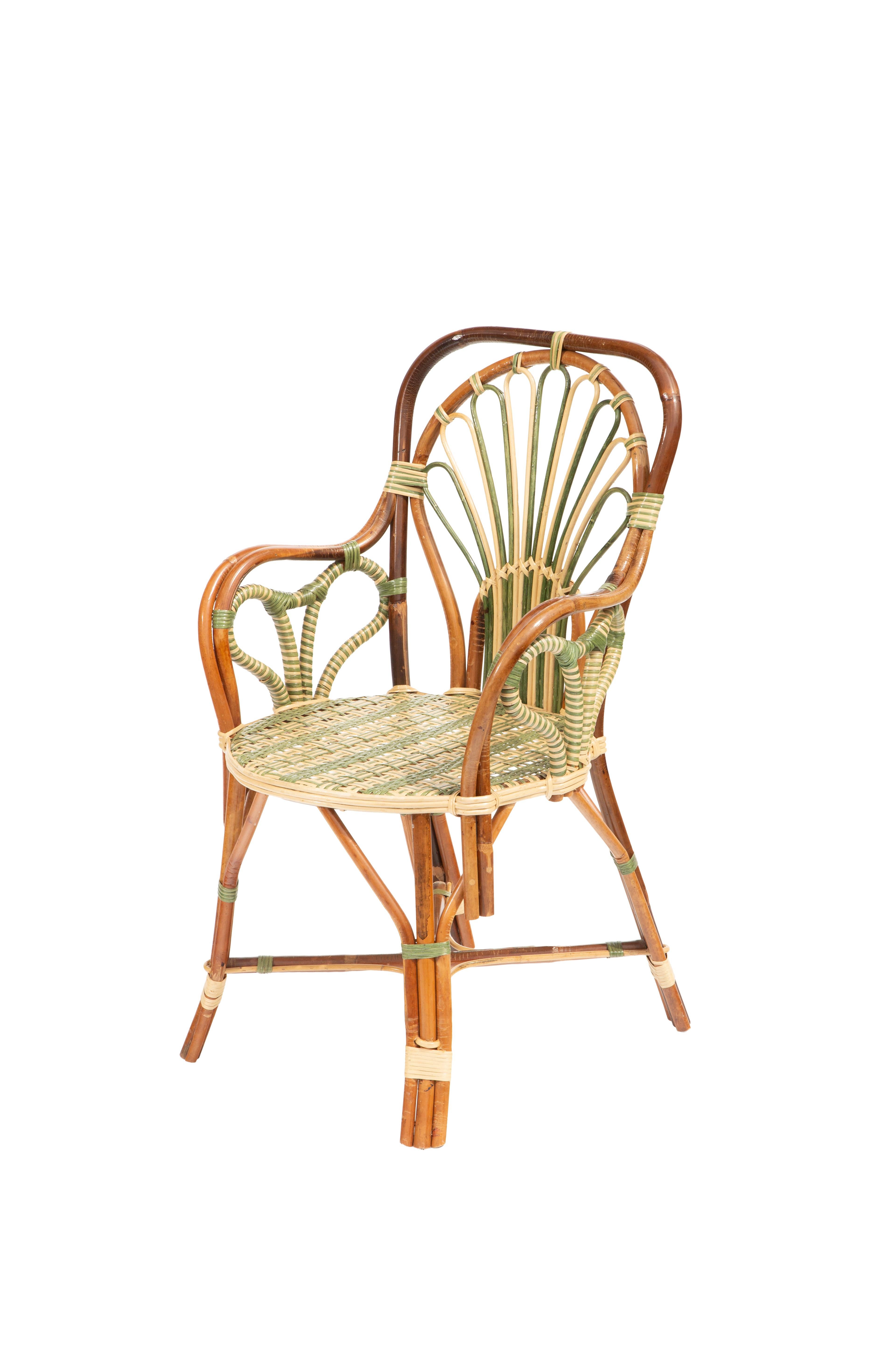 Marocain Fauteuil en rotin vert paon par Creel and Gow en vente