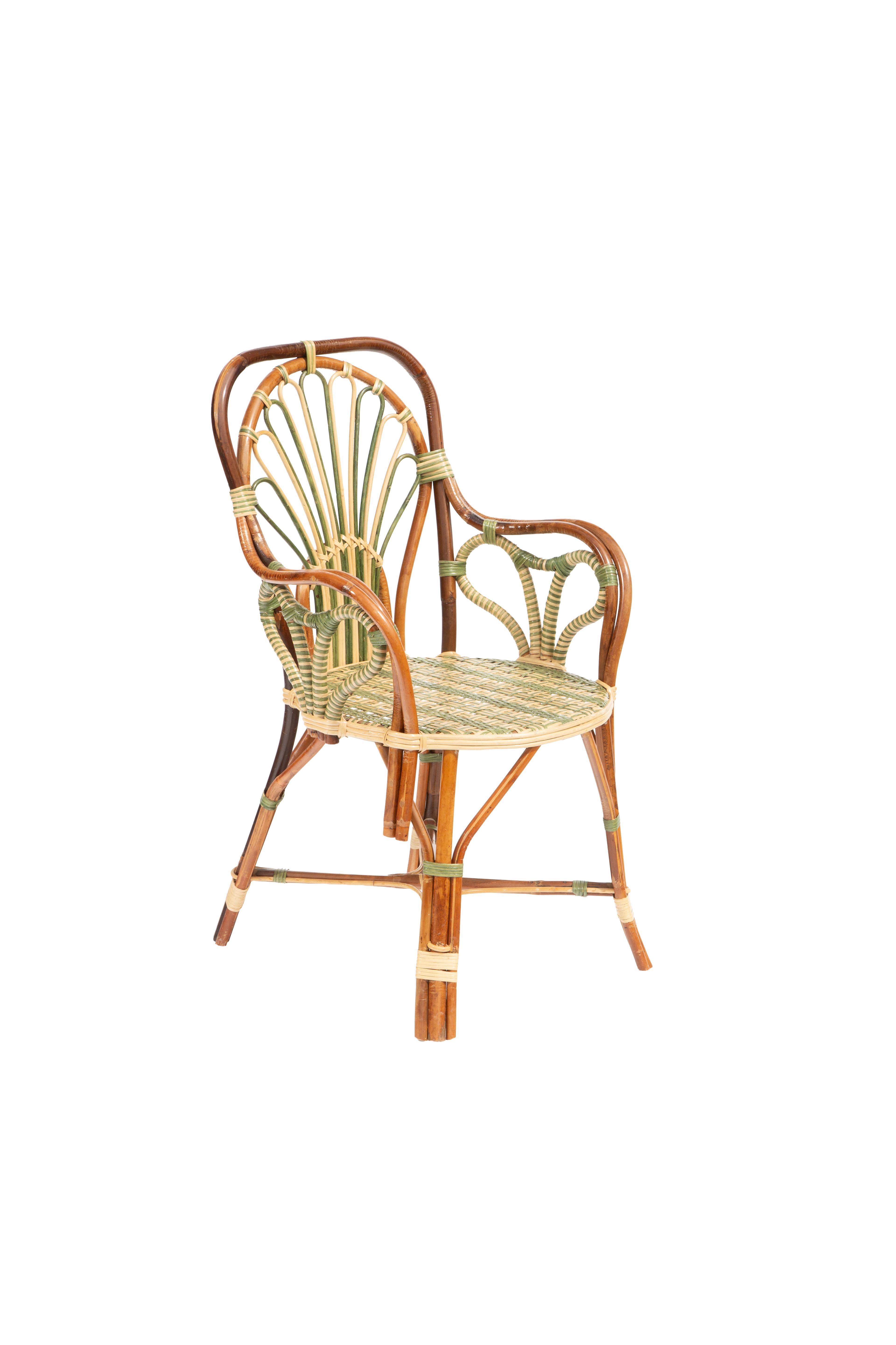 Rotin Fauteuil en rotin vert paon par Creel and Gow en vente