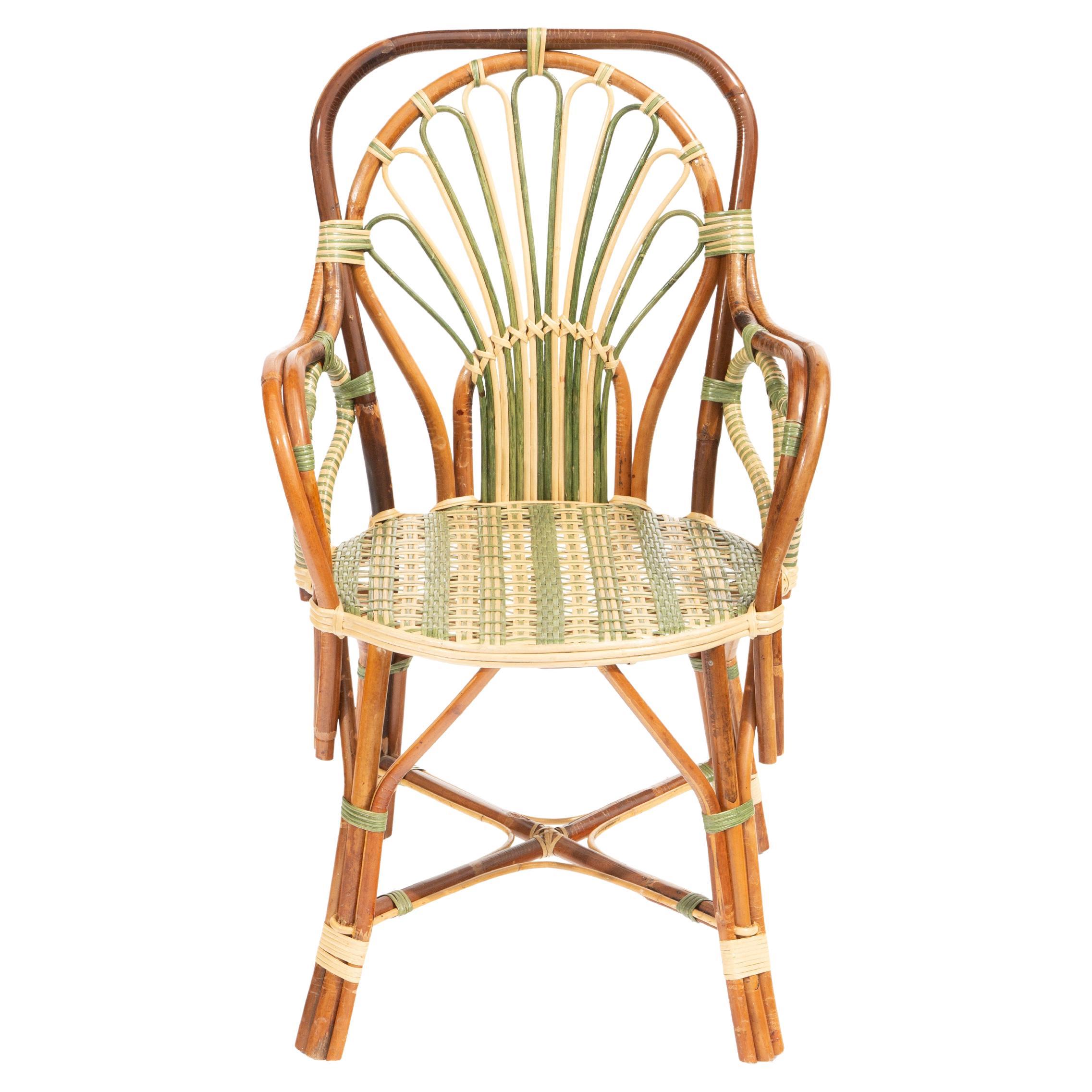 Green Peacock Rattan Arm Chair by Creel and Gow