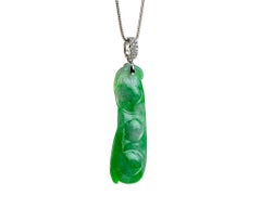 Green Peapod Jadeite Jade and Diamond Pendant, Certified Untreated