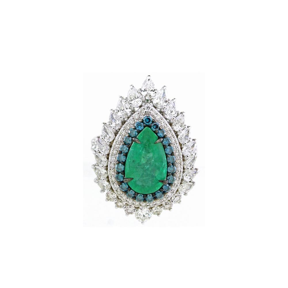 Taille poire Pendentif bague émeraude verte en forme de poire en vente