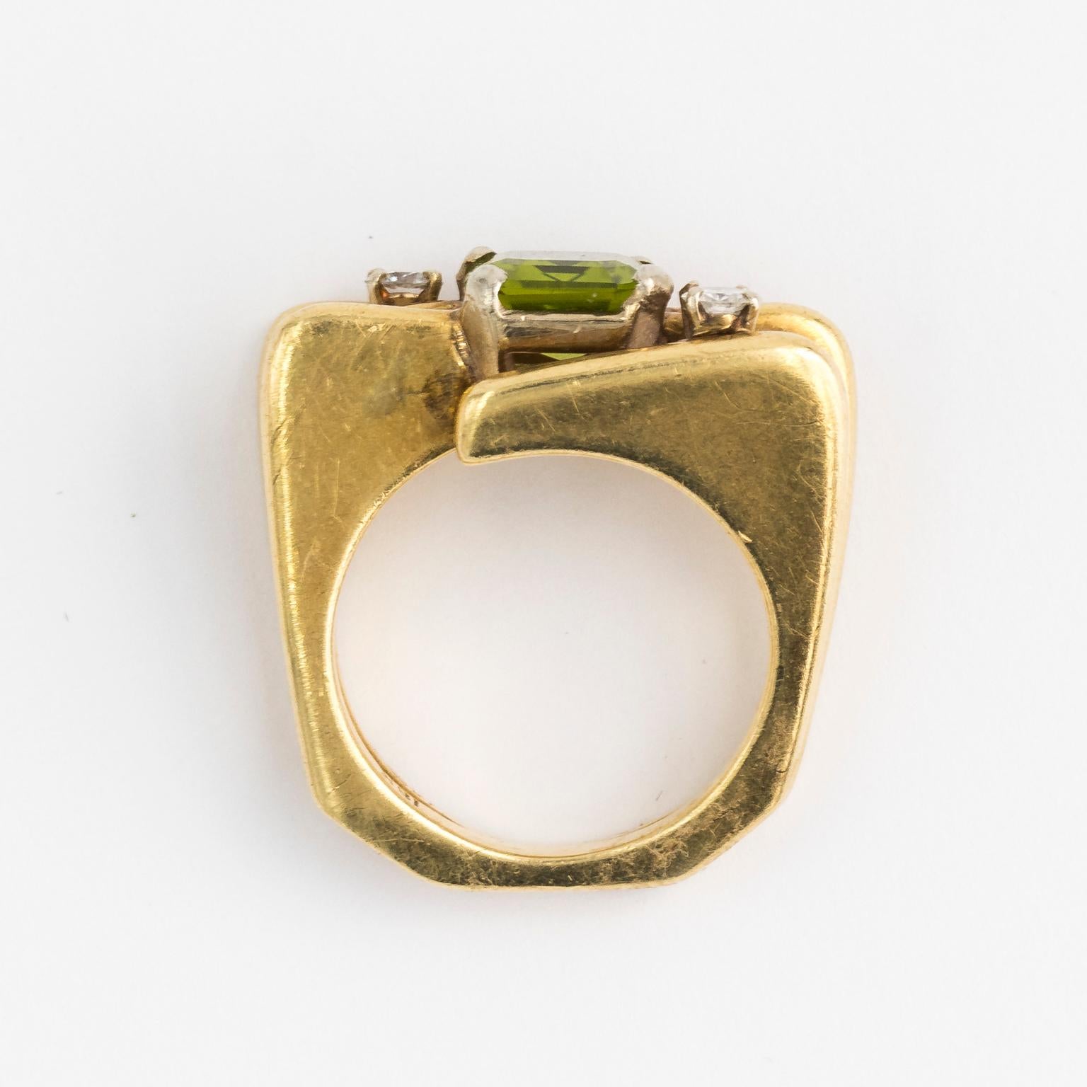 Green Peridot and Diamond Ring 1