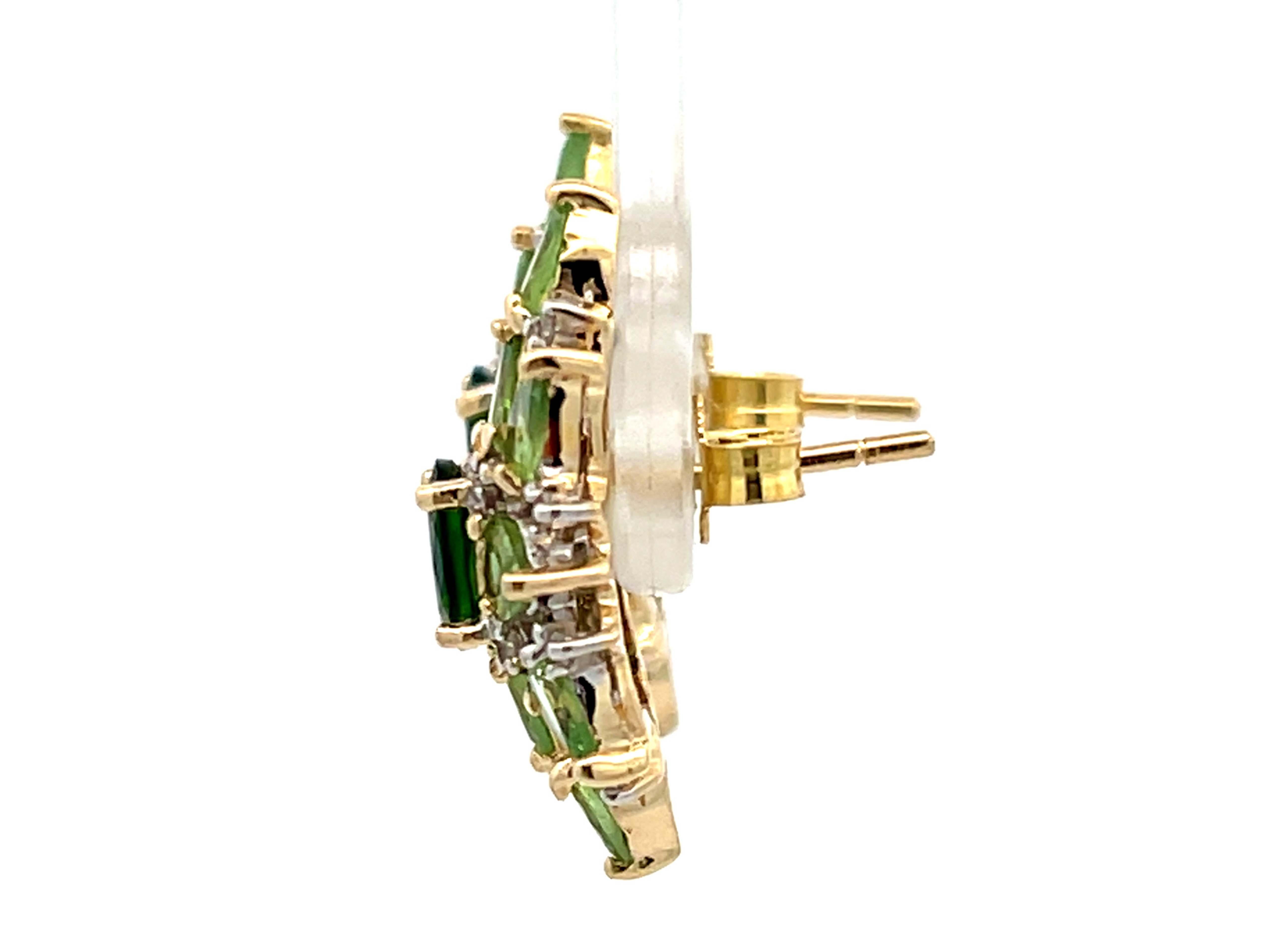 Boucles d'oreilles en or jaune 10k avec grenat péridot vert et diamant Pour femmes en vente