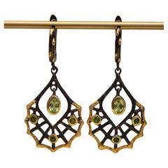Pendientes Red Peridoto Verde Oro y Rodio Negro