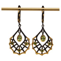 Green Peridot Gold & Black Rhodium Web Earrings