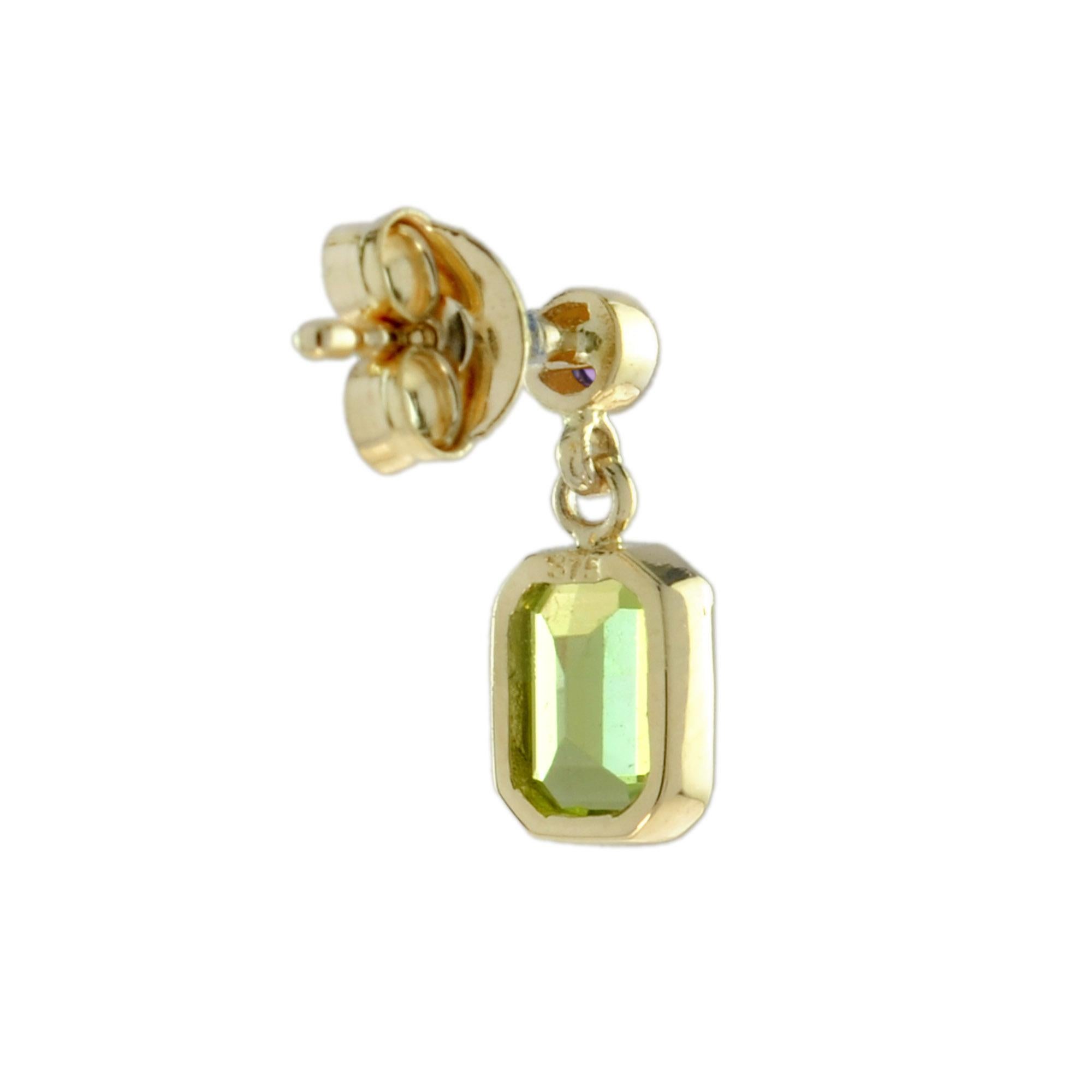 Pendientes de oro amarillo de 14 quilates con gota estilo vintage de peridoto verde y jade en Nuevo estado para la venta en Oakton, VA