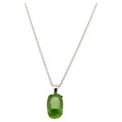 Green peridot large gemstone drop necklace 18k white gold