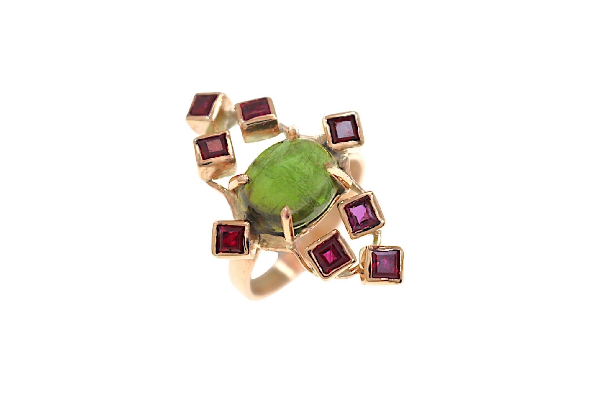 Peridot vert Rubis rouge Bague en or rose Botta gioielli Neuf - En vente à Milano, IT