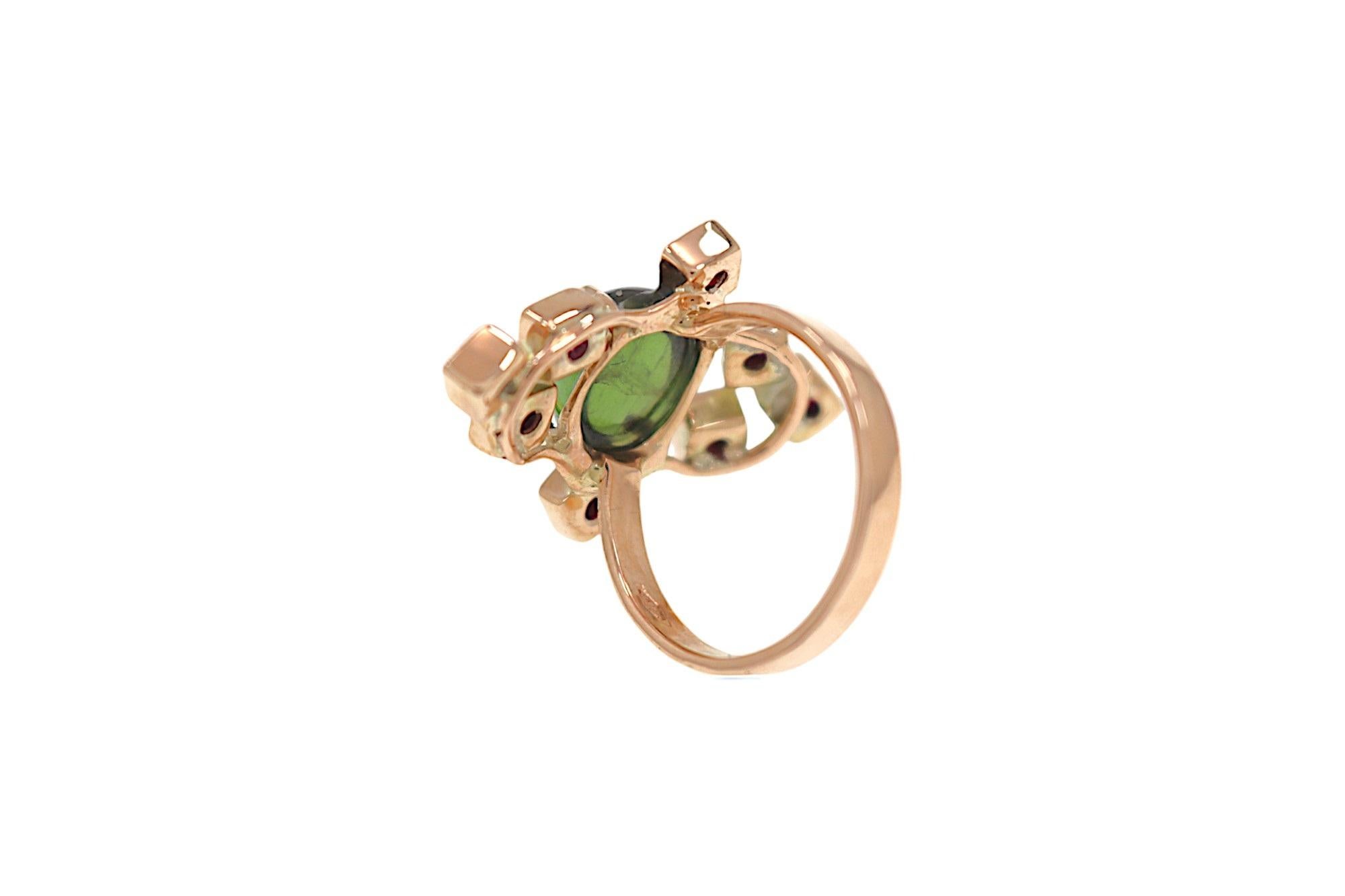 Peridot vert Rubis rouge Bague en or rose Botta gioielli en vente 1
