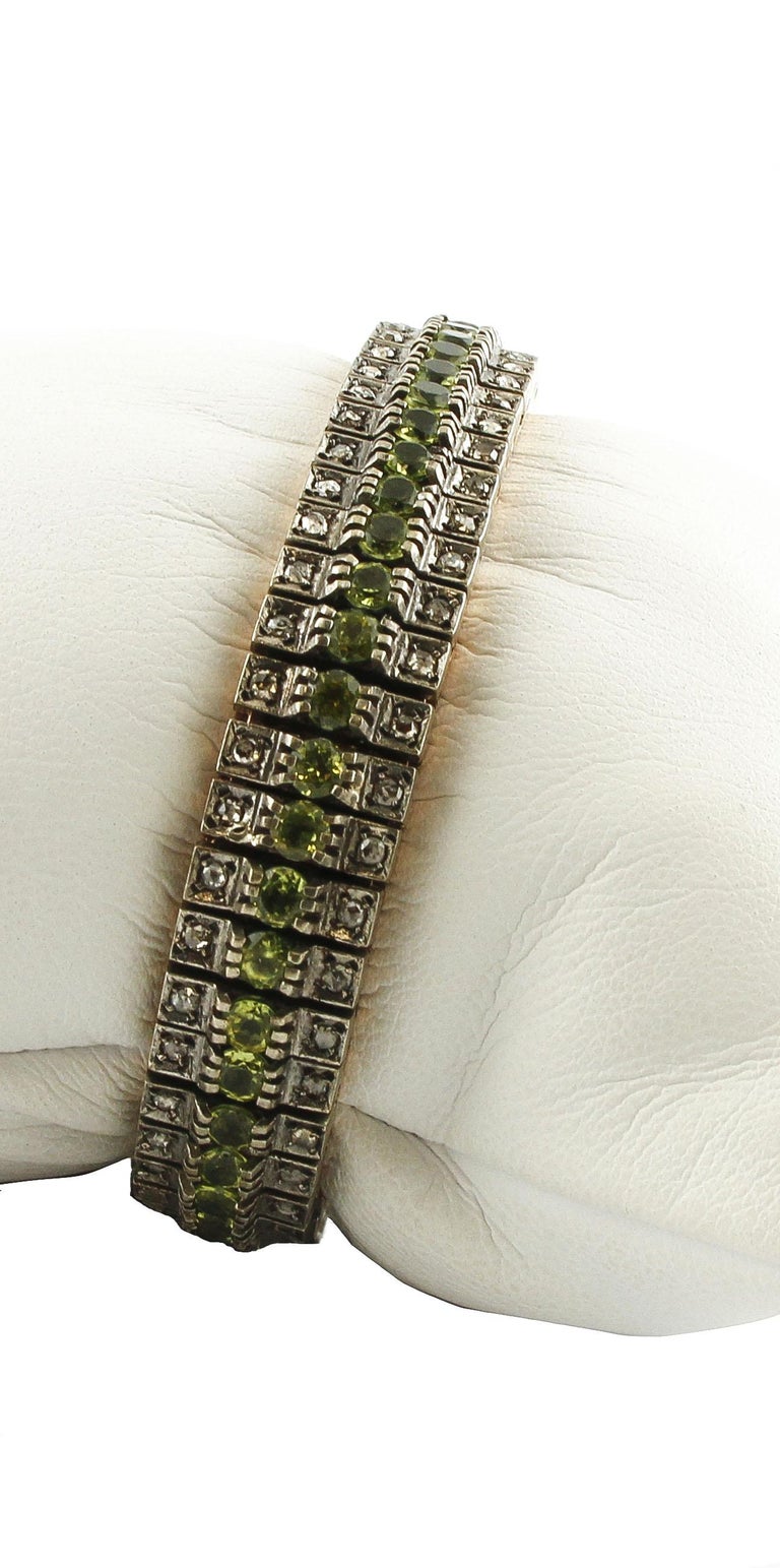Green Peridot Rose Cut Diamonds Rose Gold and Silver Semi-Rigid ...