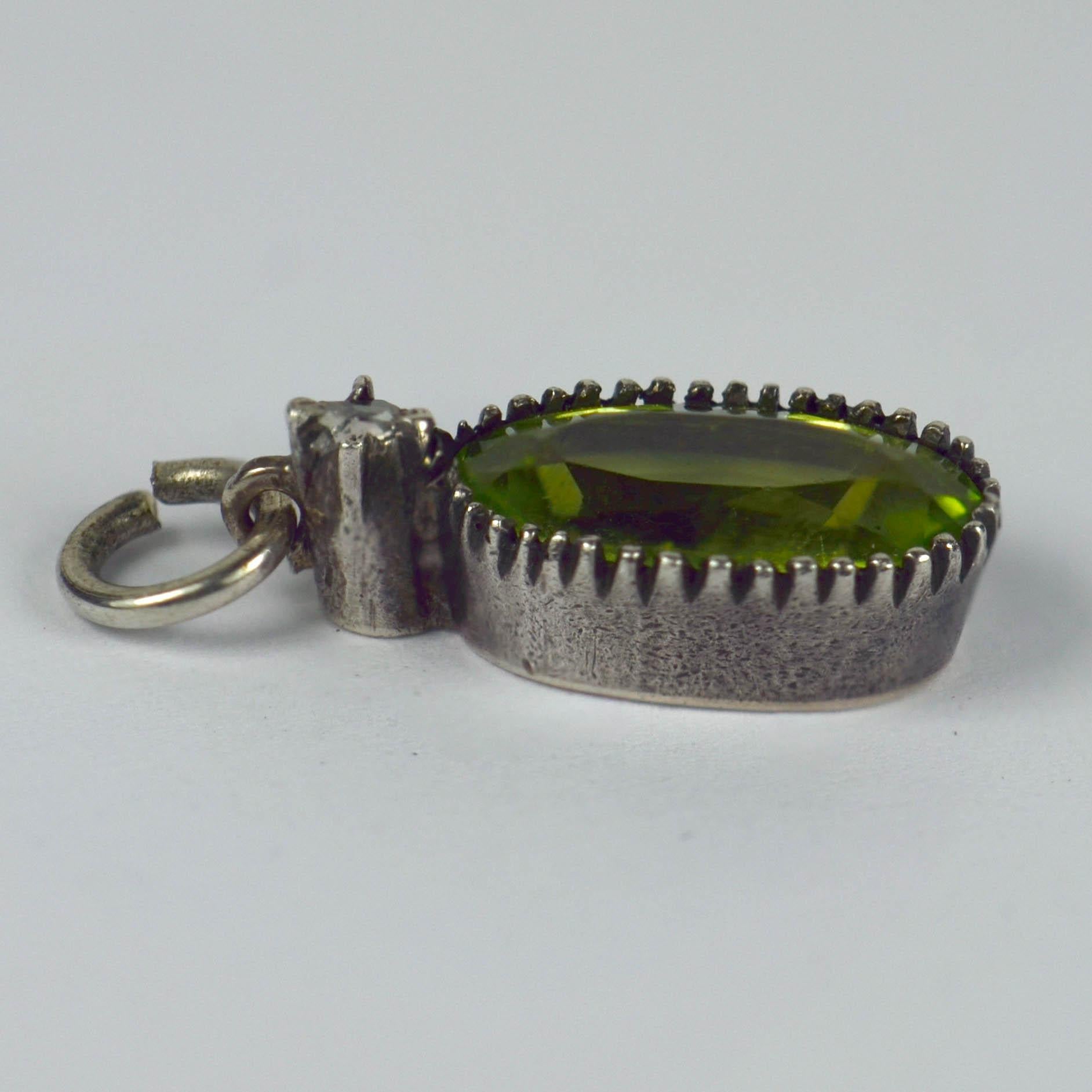 Victorian Green Peridot White Diamond Silver Charm Pendant
