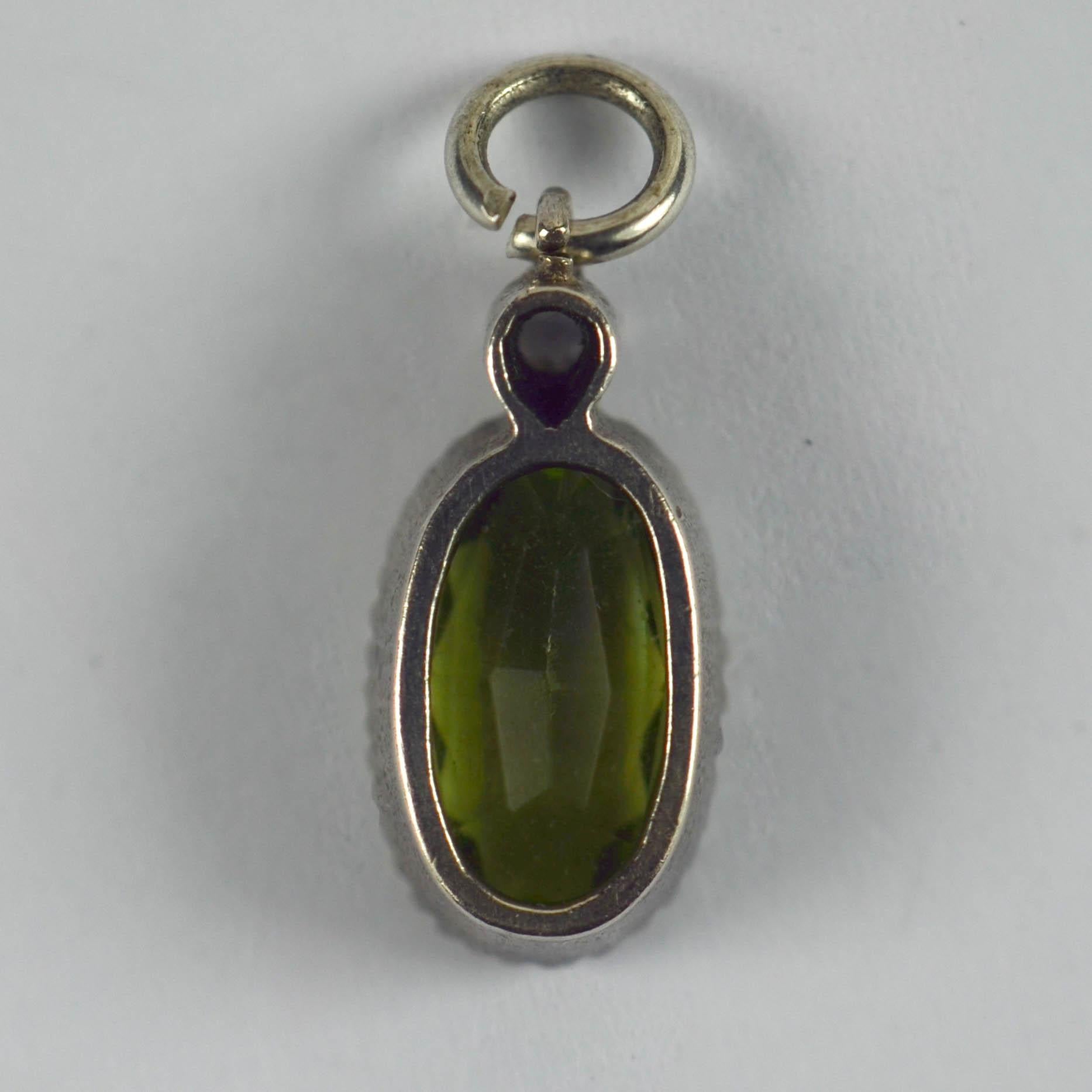 Oval Cut Green Peridot White Diamond Silver Charm Pendant