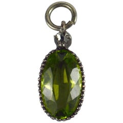 Green Peridot White Diamond Silver Charm Pendant