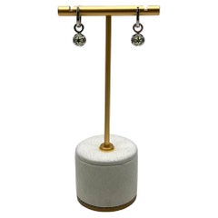 Green Peridot White Diamonds 14K White Gold Statement Huggie Earrings