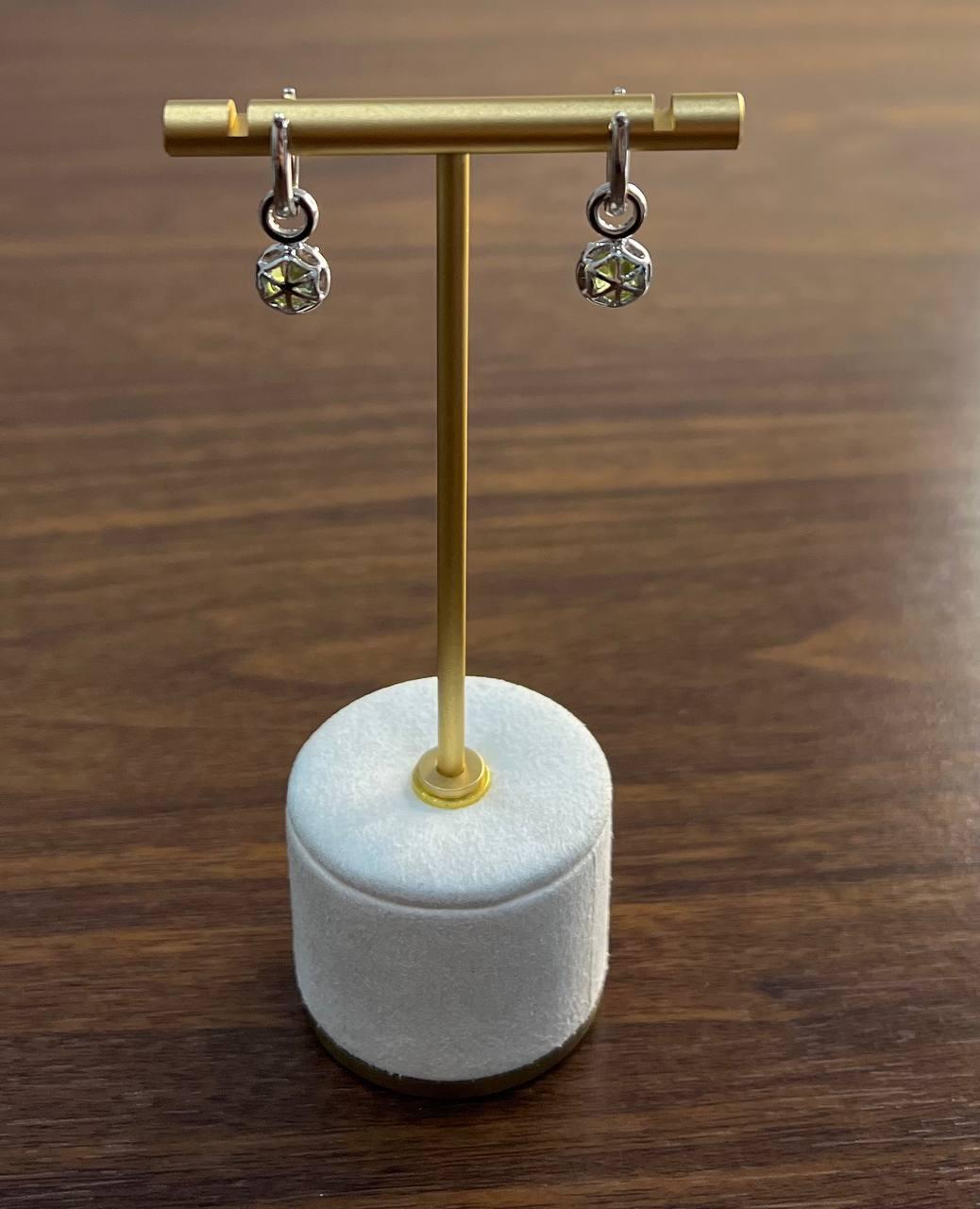 Green Peridot White Diamonds 14K White Gold Statement Huggie Earrings In New Condition For Sale In Oakton, VA