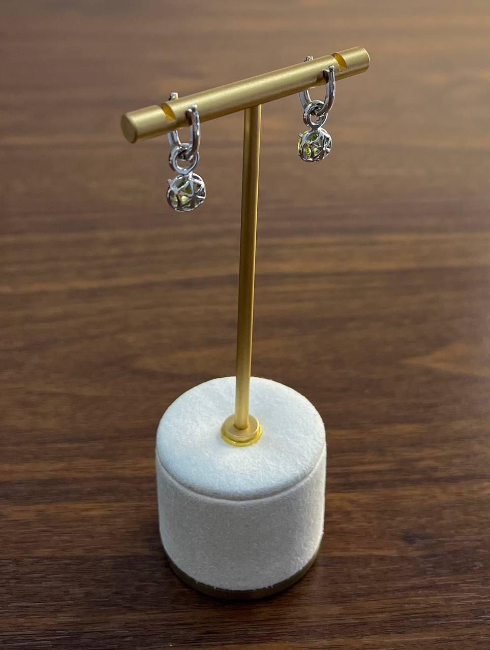 Women's Green Peridot White Diamonds 14K White Gold Statement Huggie Earrings For Sale