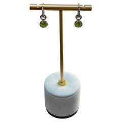 Green Peridot White Diamonds 14K White Gold Statement Huggie Earrings