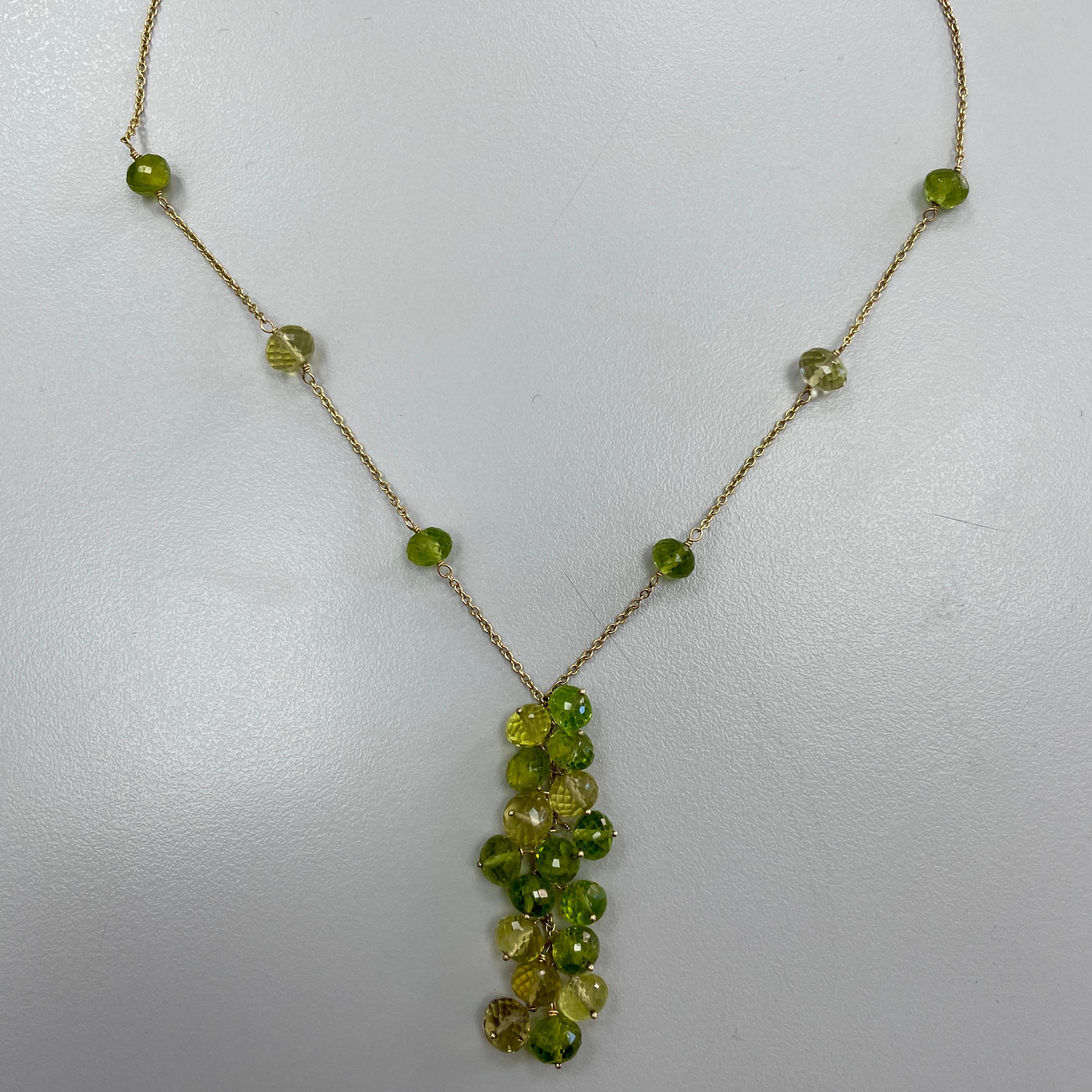Yellow 14K gold chain with green garnets 