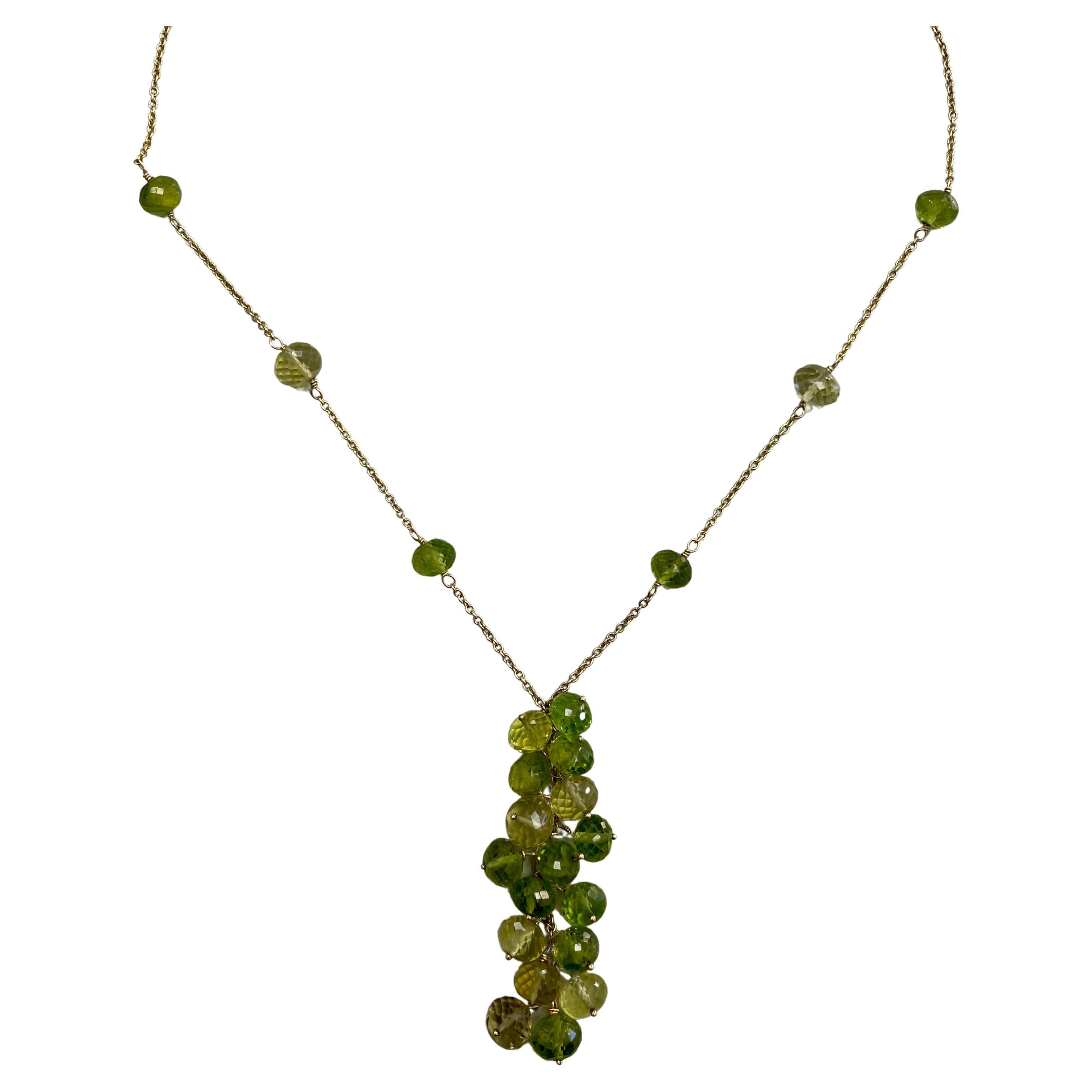Gelbe Cognacfarbene Halskette mit grünem Peridot im Angebot