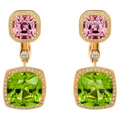 Green Peridots
Pink Spinels Earrings, 18k Yellow Gold Diamonds Earrings Green Peridots
Pink Spinels Earrings, 18k Yellow Gold Diamonds Earrings