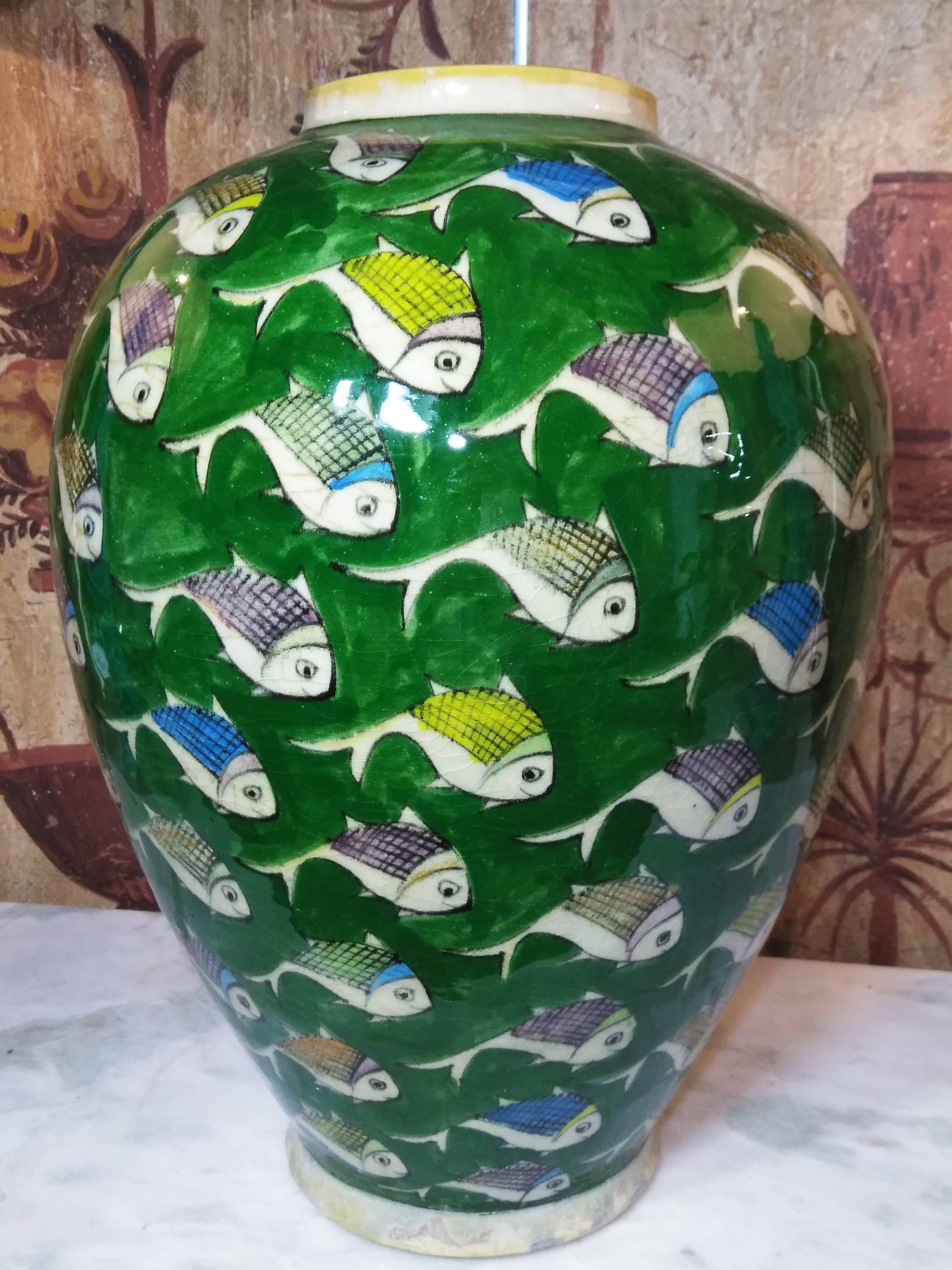 antique green fish vase