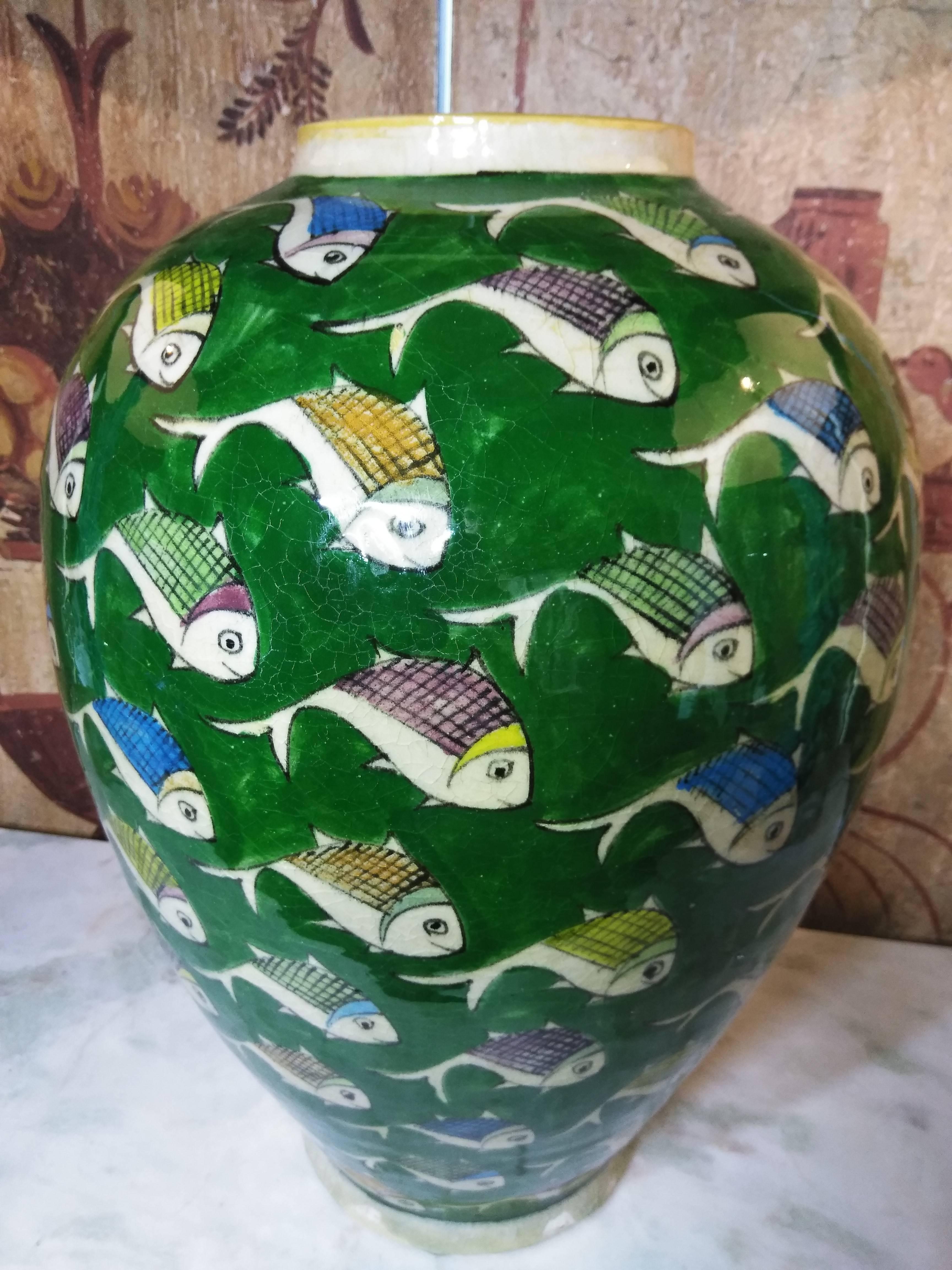 Mid-20th Century Green Persian Ceramic Fish Vase