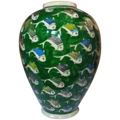 Vintage Green Persian Ceramic Fish Vase