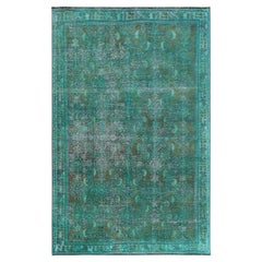Green Persian Shiraz with All Over Design Hand Knotted Vintage Worn Wool Rug