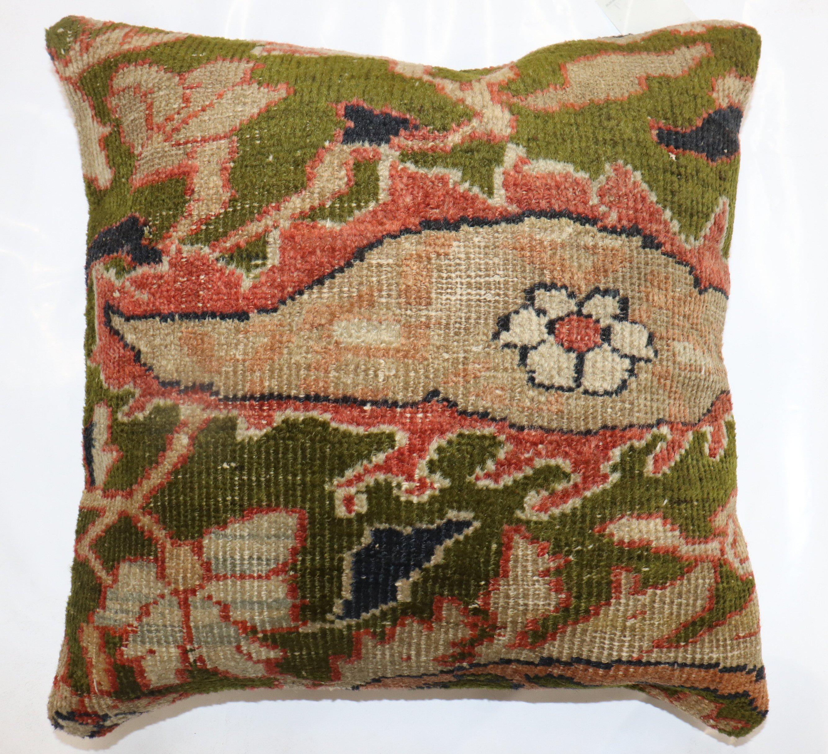 Pillow made from a late 19th century Persian Sultanabad rug.

Measures: 18'' x 19''.