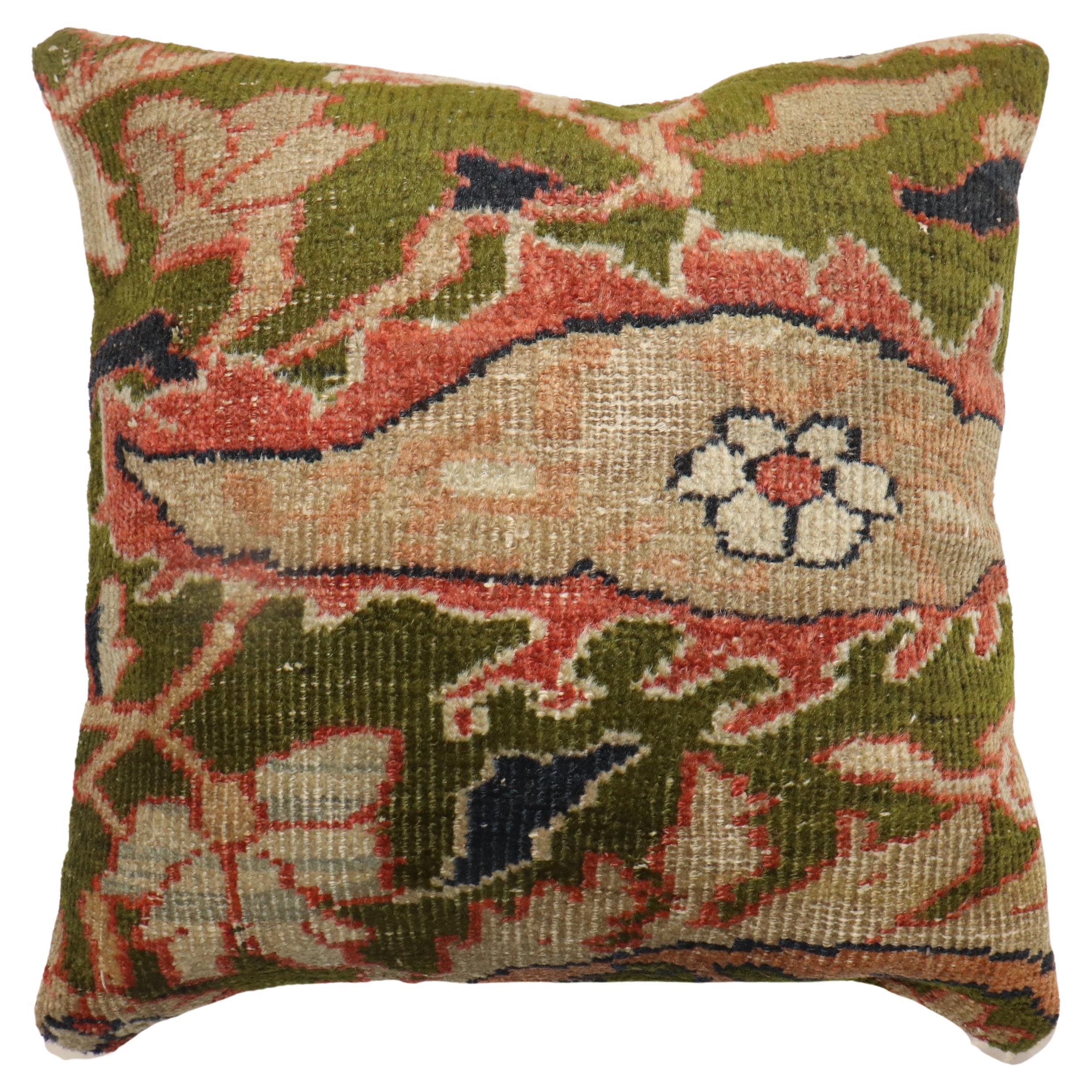 Green Persian Sultanabad Rug Pillow For Sale
