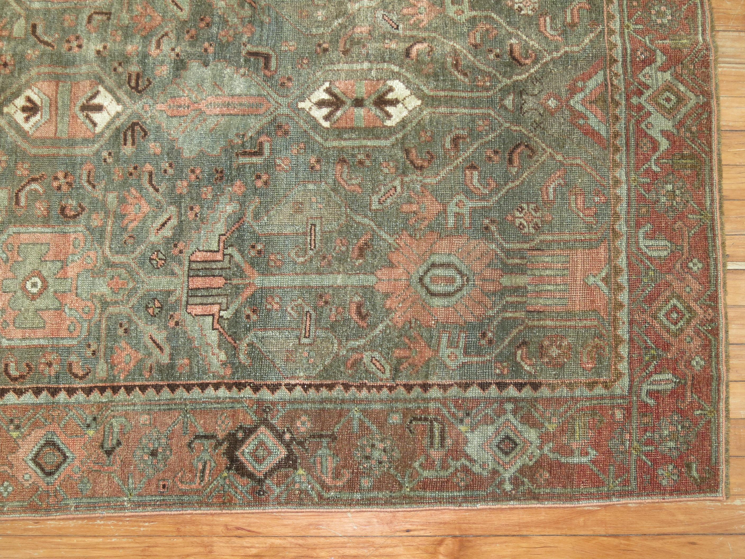 Green Persian Tribal Bidjar Rug In Good Condition For Sale In New York, NY