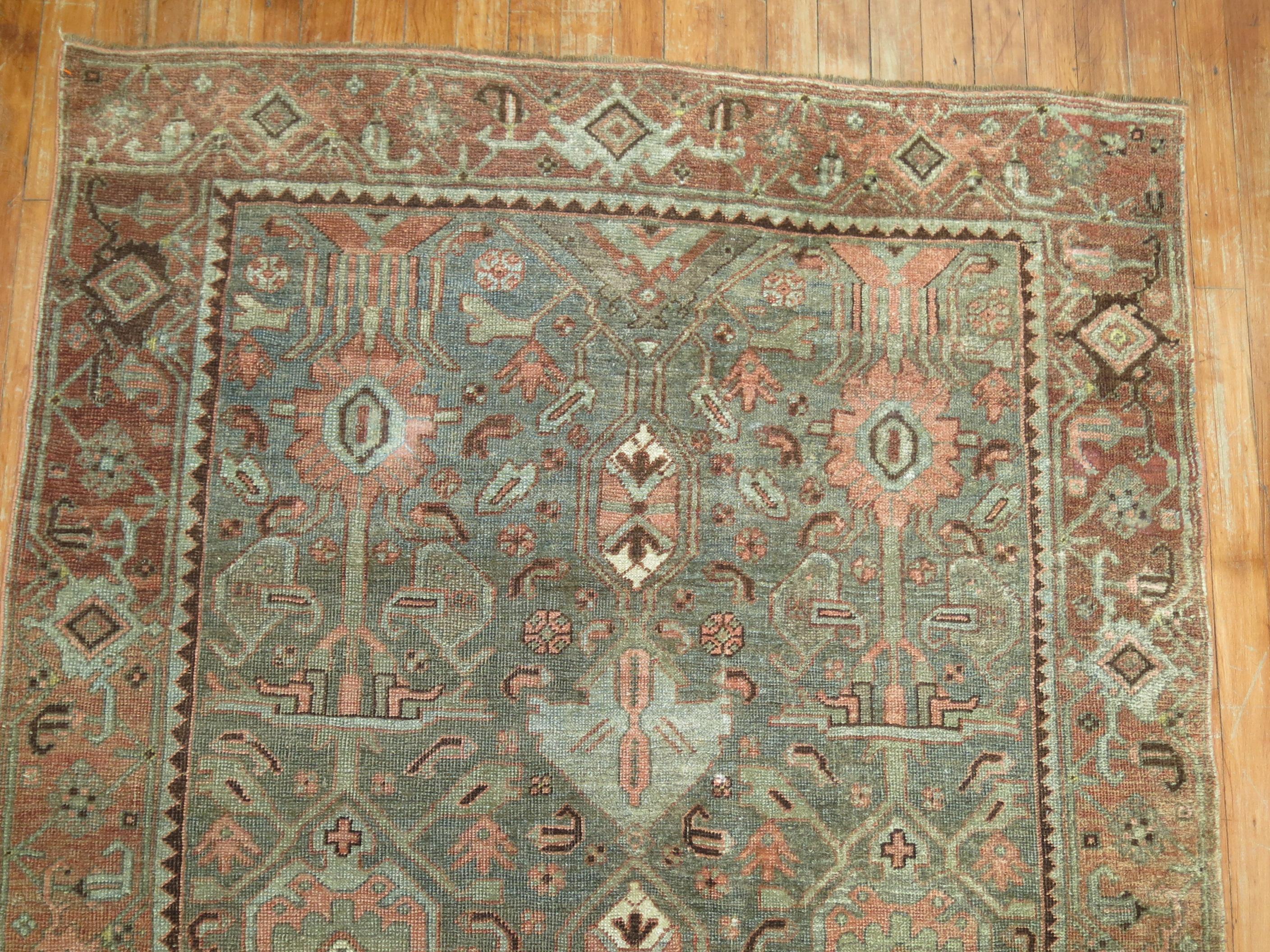 Early 20th Century Green Persian Tribal Bidjar Rug For Sale