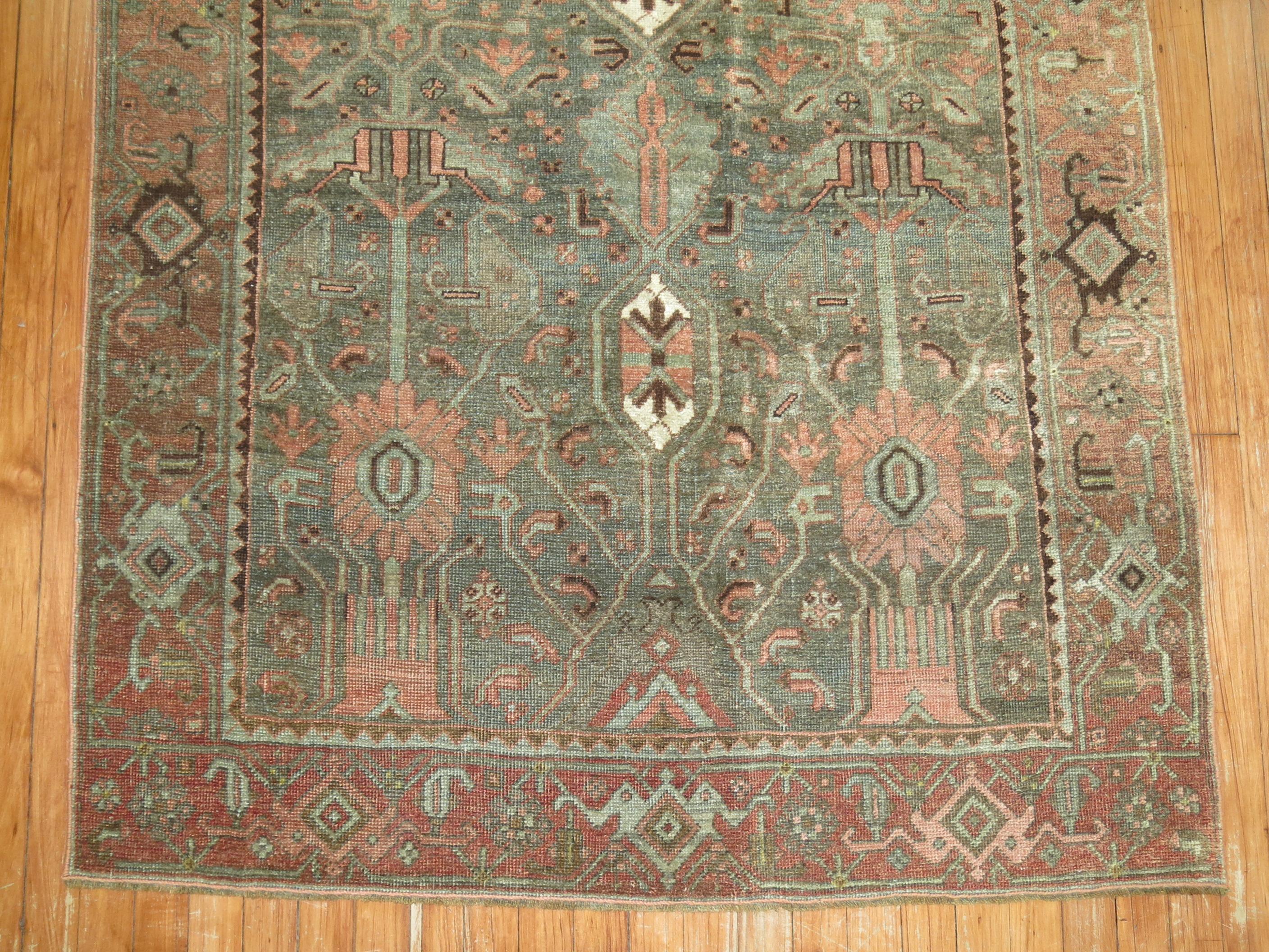 Green Persian Tribal Bidjar Rug For Sale 2