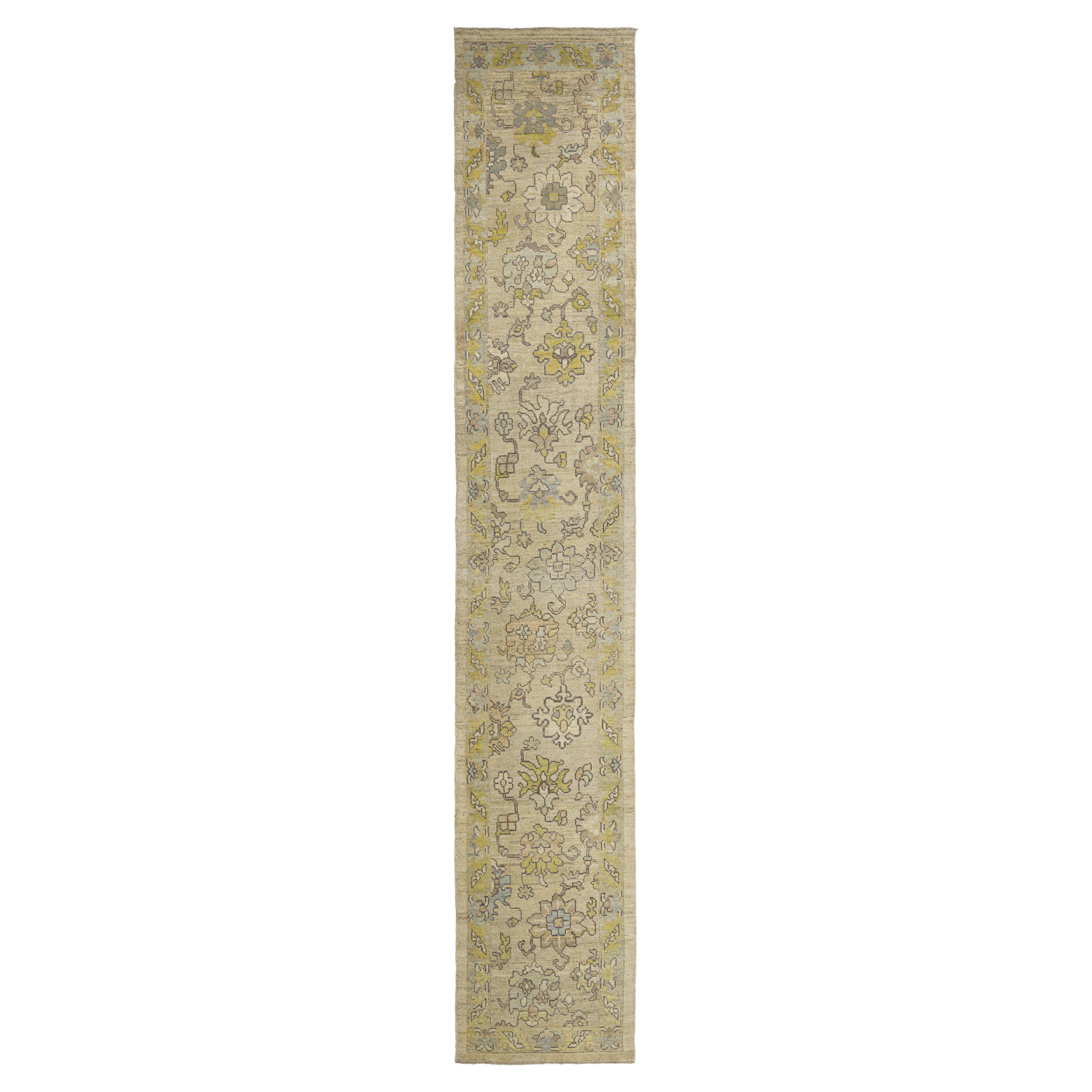 Green Persian Wool Hand Knotted Runner 3 ft x 22 ft , Sage Floral Passage