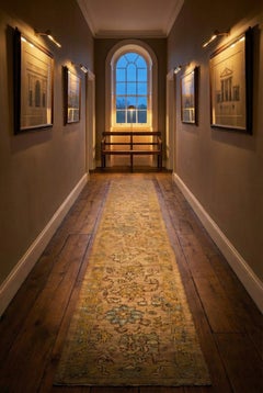 Green Persian Wool Hand Knotted Runner 4 ft x 19 ft , Sage Garden Runner