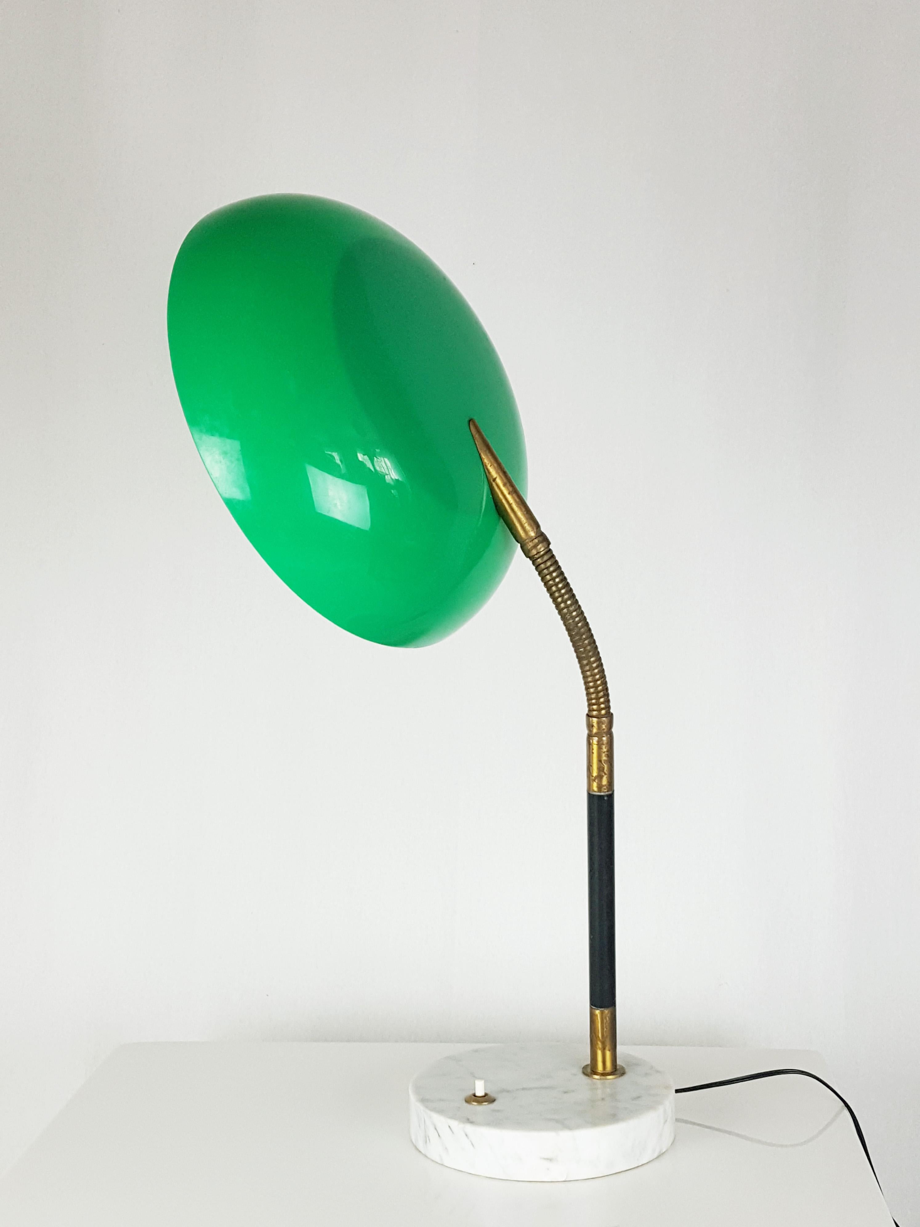 Mid-Century Modern Green Perspex, Brass & Marble Midcentury Table Lamp by Stilux For Sale