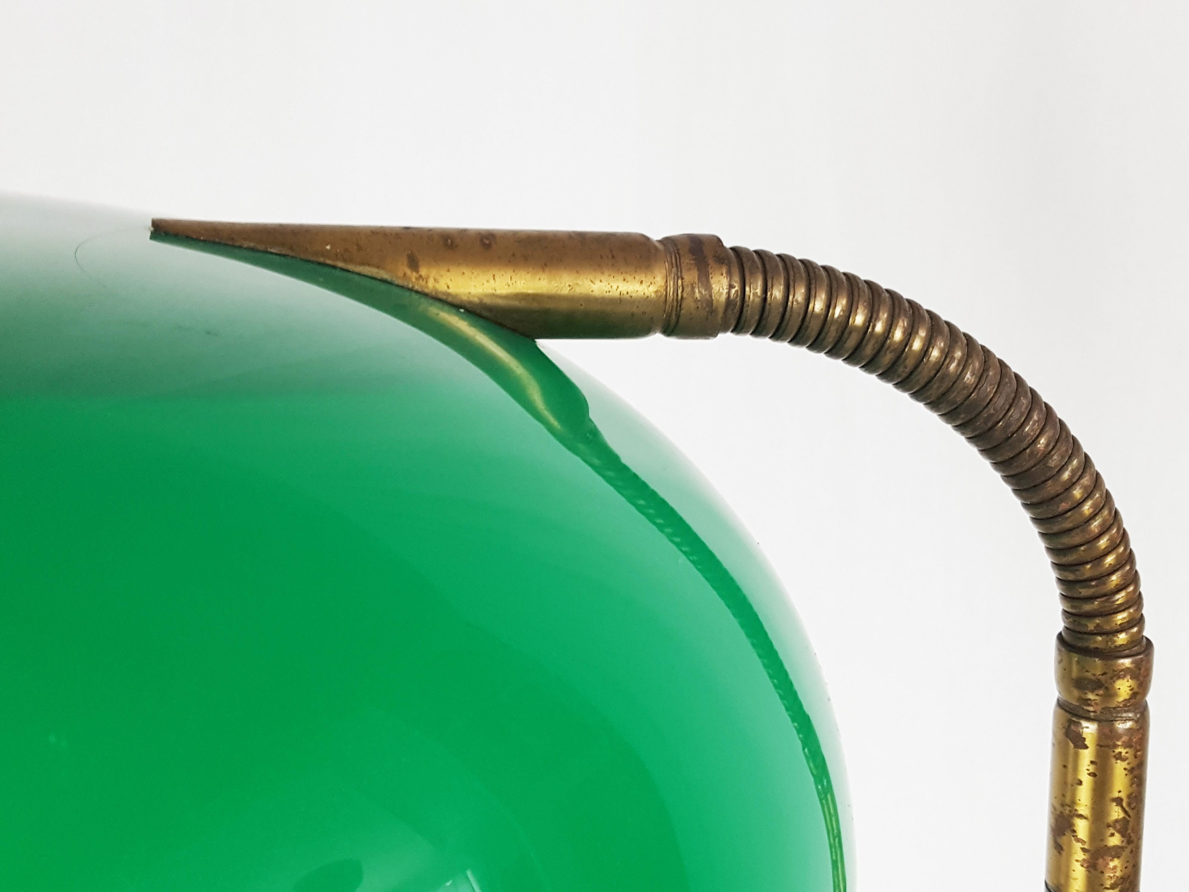 Green Perspex, Brass & Marble Midcentury Table Lamp by Stilux In Good Condition For Sale In Varese, Lombardia