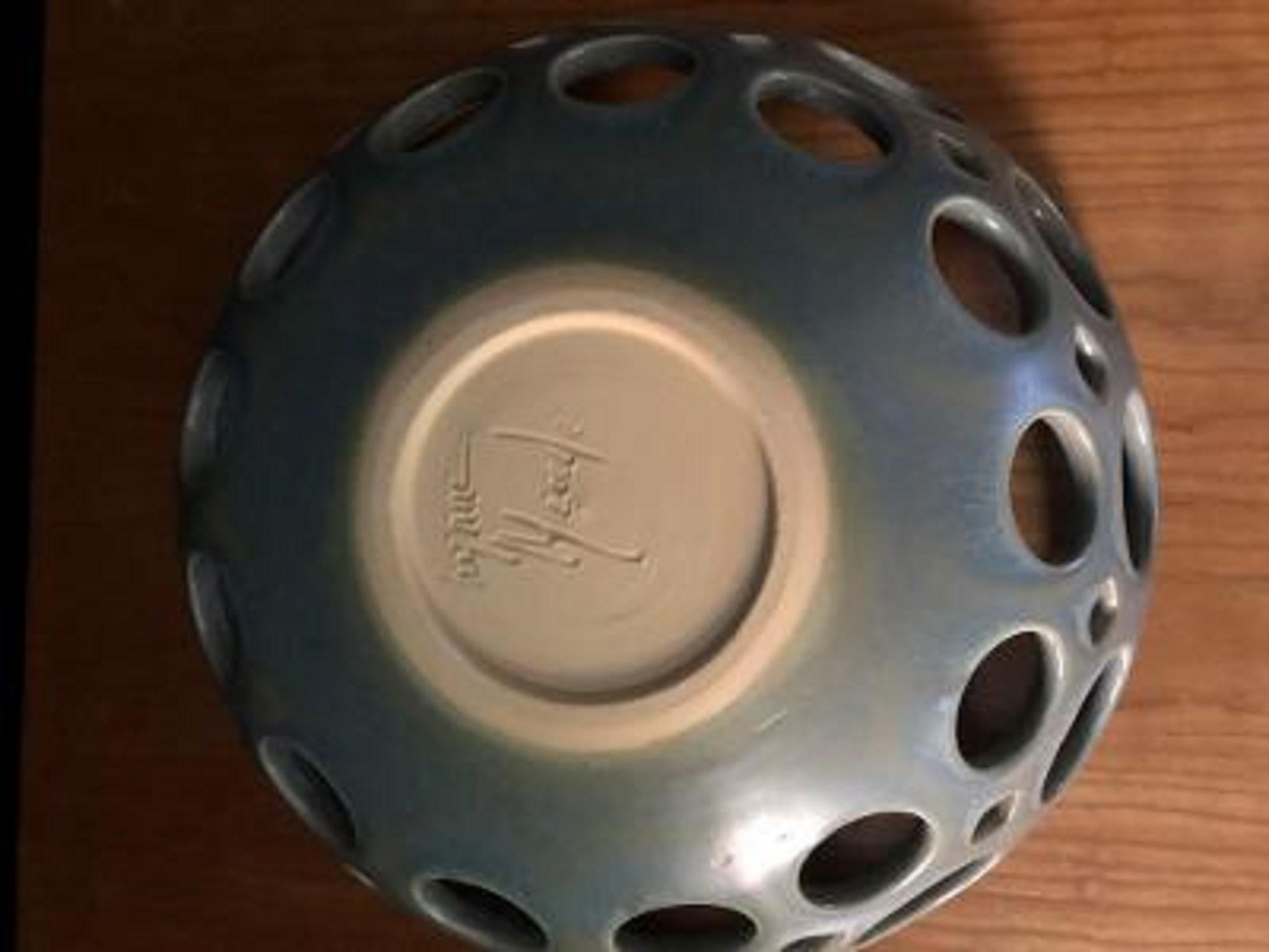 Green Pierced Ceramic Tabletop Bowl, in Stock In New Condition For Sale In Oakland, CA