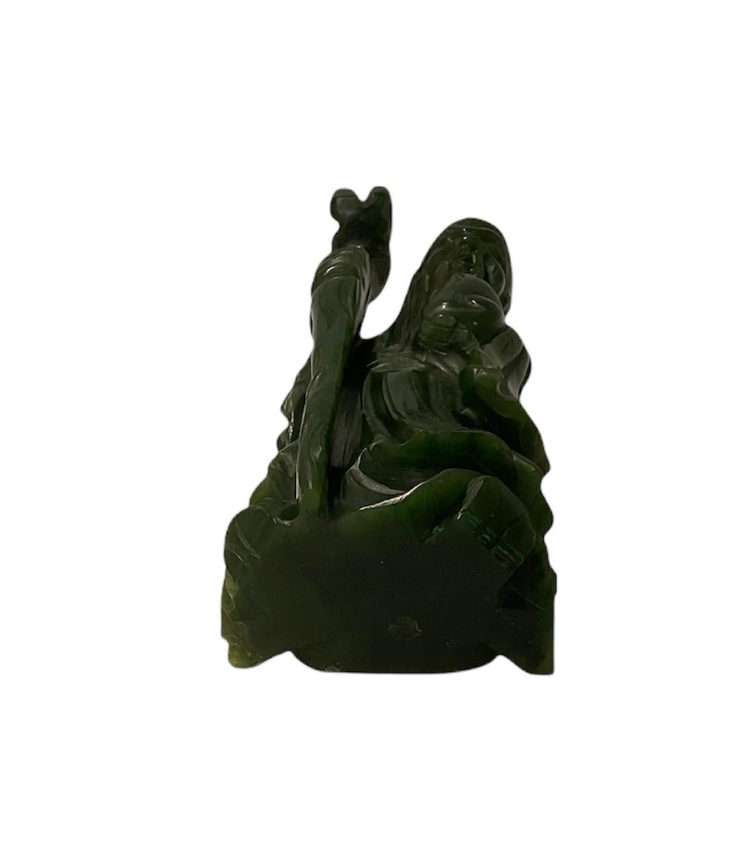 Green Pine Color Jade Hand Carved Small Sculpture/Figurine of Shou-Lao In Good Condition In Guaynabo, PR
