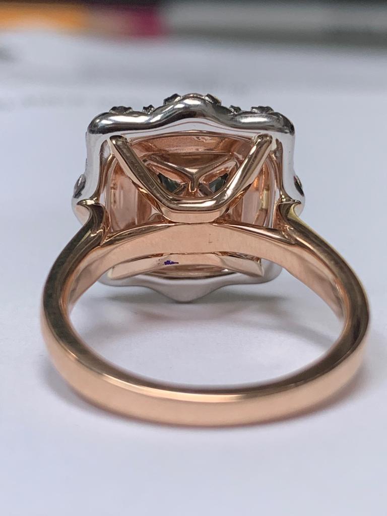 Green, Pink and White Diamonds Set in Platinum and 18 Karat Rose Gold Ring For Sale 2