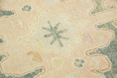 Green & Pink Geometric Design Handwoven Wool Turkish Oushak Rug 4' x 6'