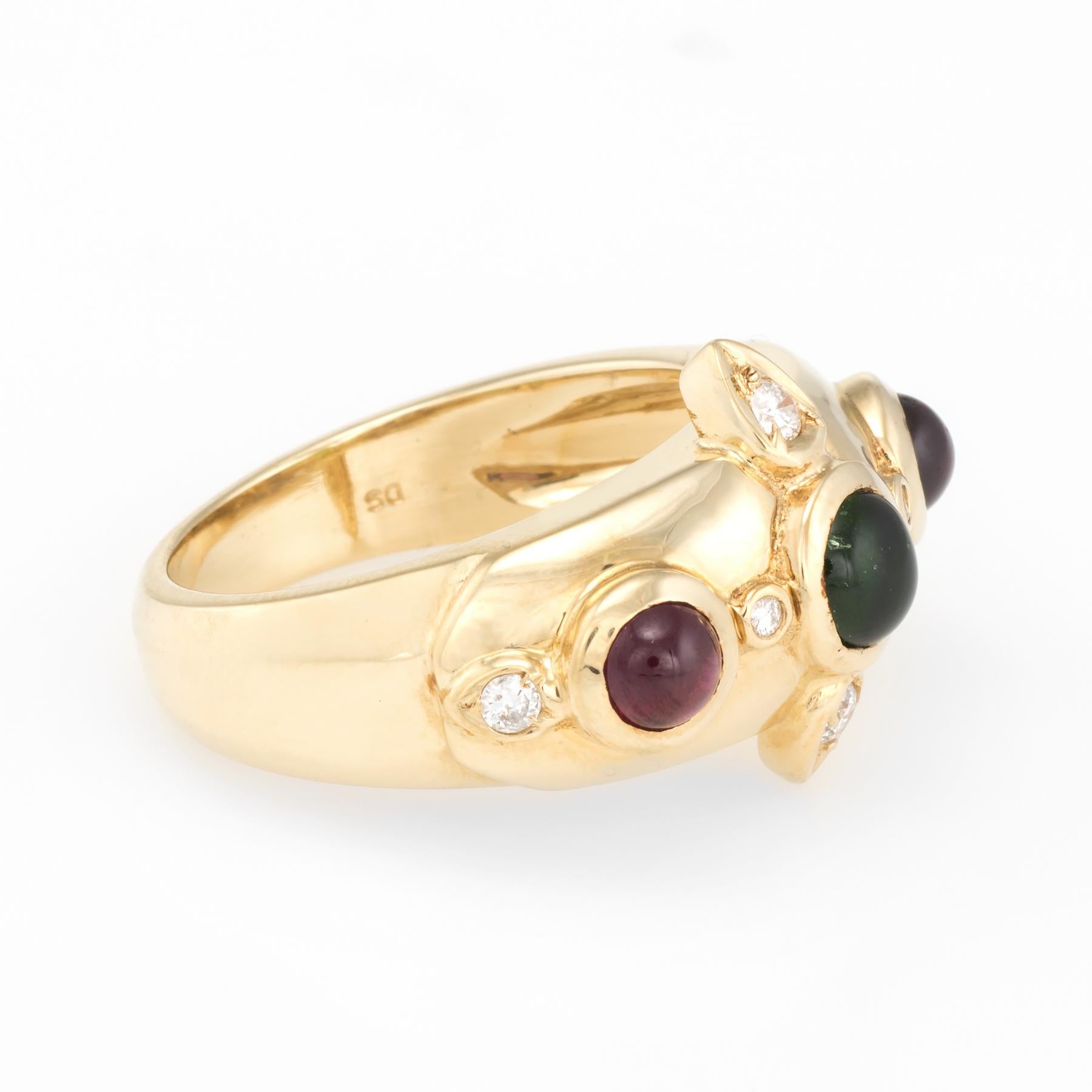 Nachlassschmuck, Vintage 14k Gelbgold Estate Jewelry, Ring mit grünem, rosa Turmalin und Diamant (Moderne)