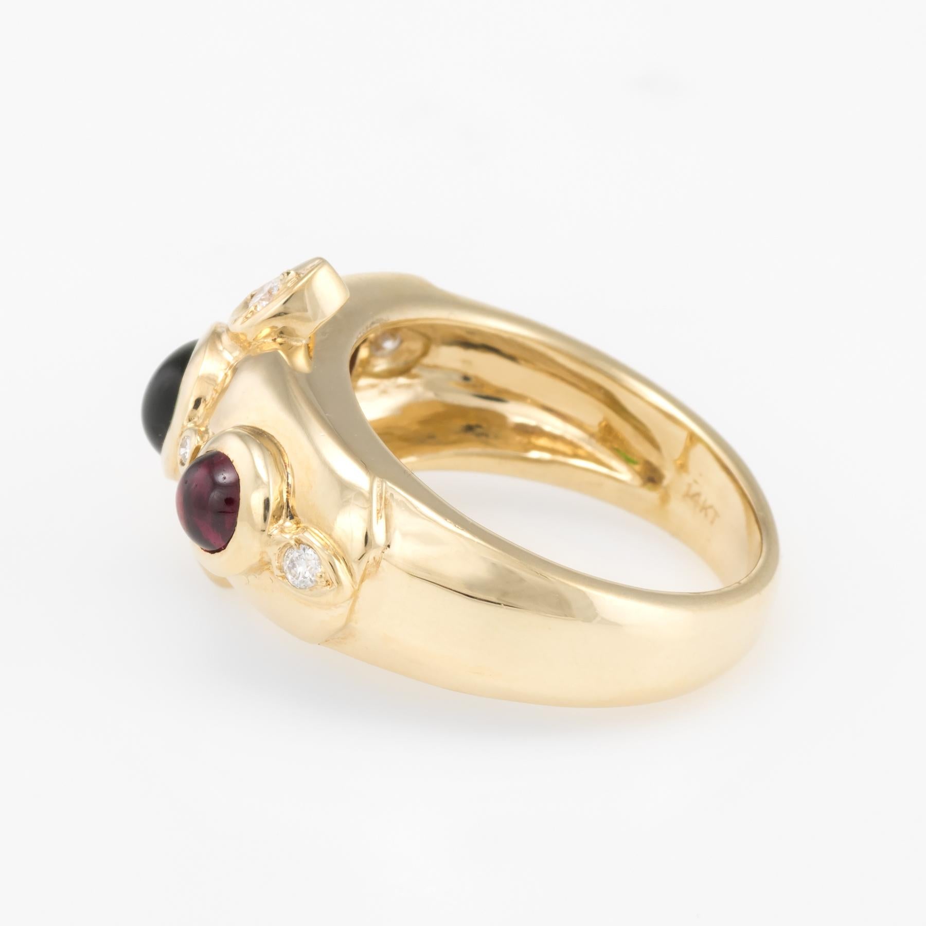 Nachlassschmuck, Vintage 14k Gelbgold Estate Jewelry, Ring mit grünem, rosa Turmalin und Diamant (Cabochon)
