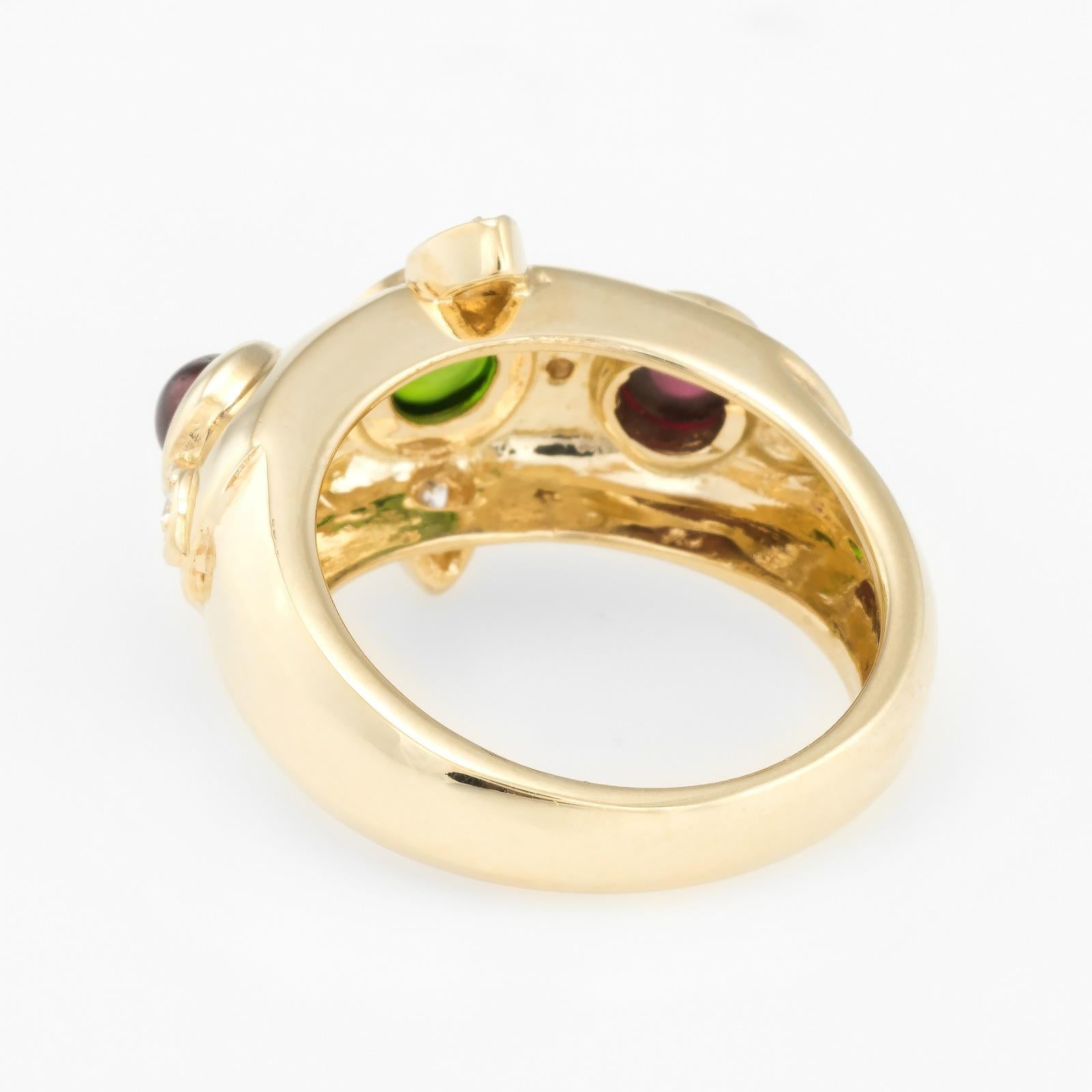 Nachlassschmuck, Vintage 14k Gelbgold Estate Jewelry, Ring mit grünem, rosa Turmalin und Diamant im Zustand „Gut“ in Torrance, CA