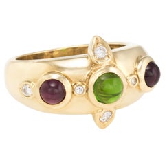 Nachlassschmuck, Vintage 14k Gelbgold Estate Jewelry, Ring mit grünem, rosa Turmalin und Diamant