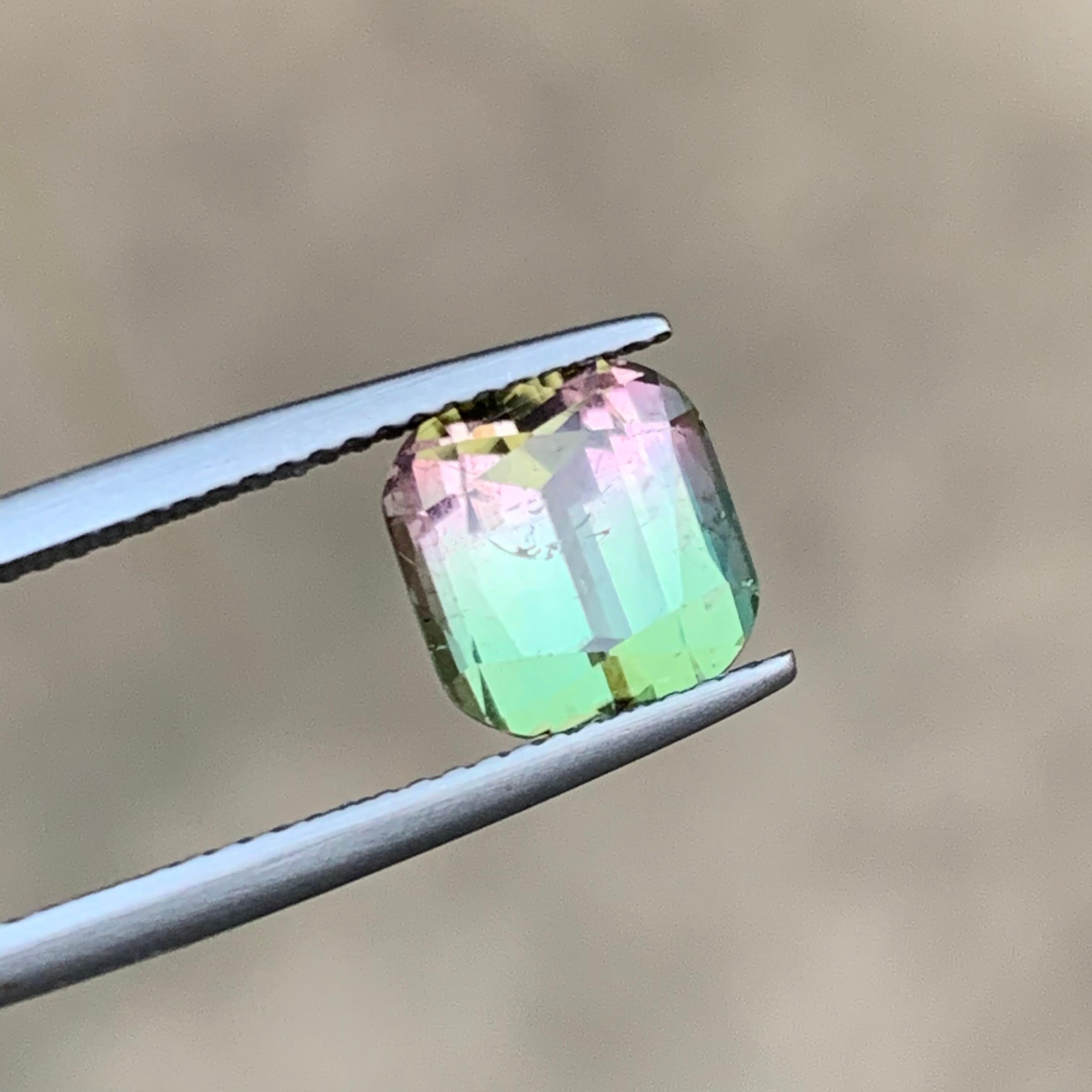 Green & Pink Watermelon Bicolor Natural Tourmaline Ring Gemstone 3.65 Ct Cushion For Sale 4