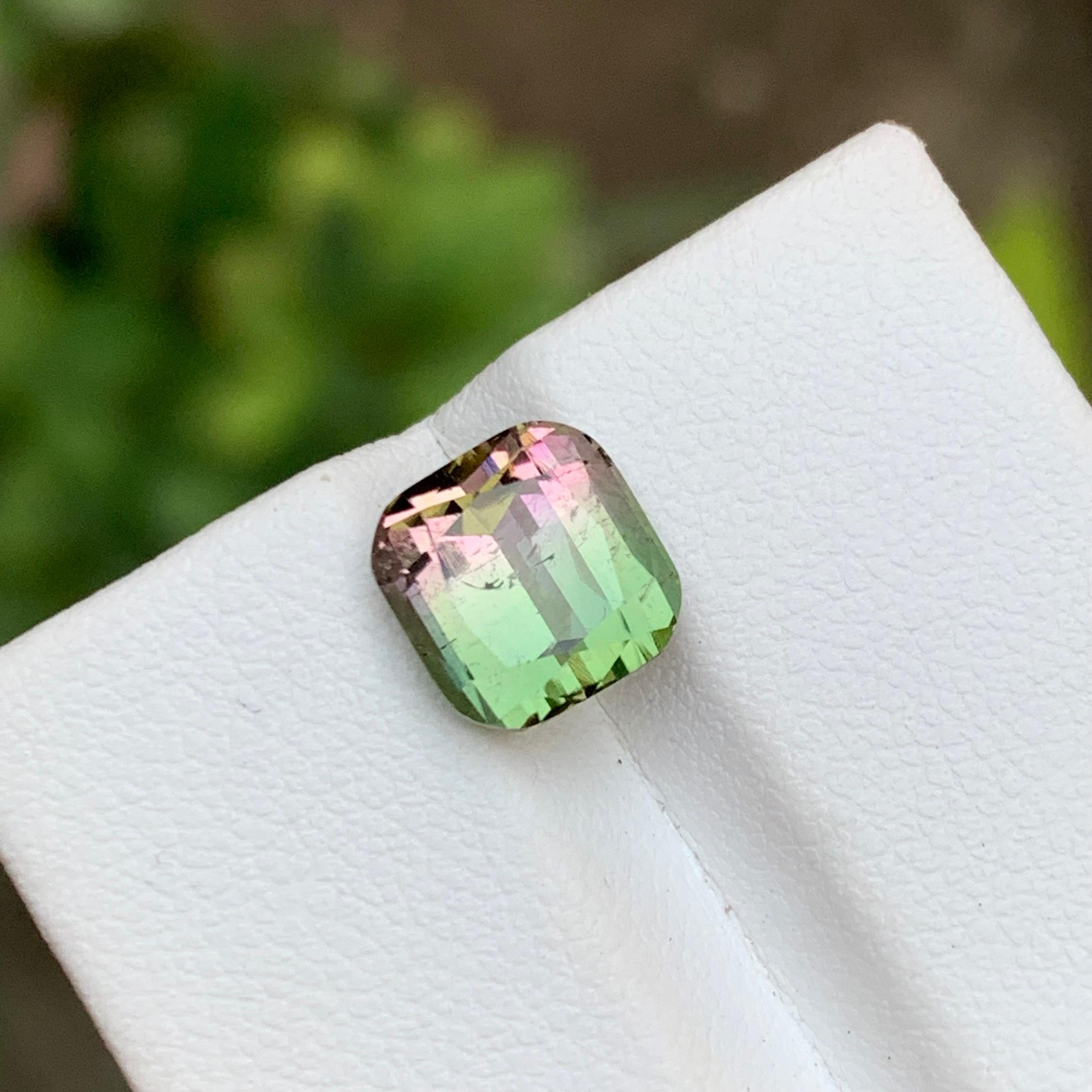 Green & Pink Watermelon Bicolor Natural Tourmaline Ring Gemstone 3.65 Ct Cushion For Sale 6