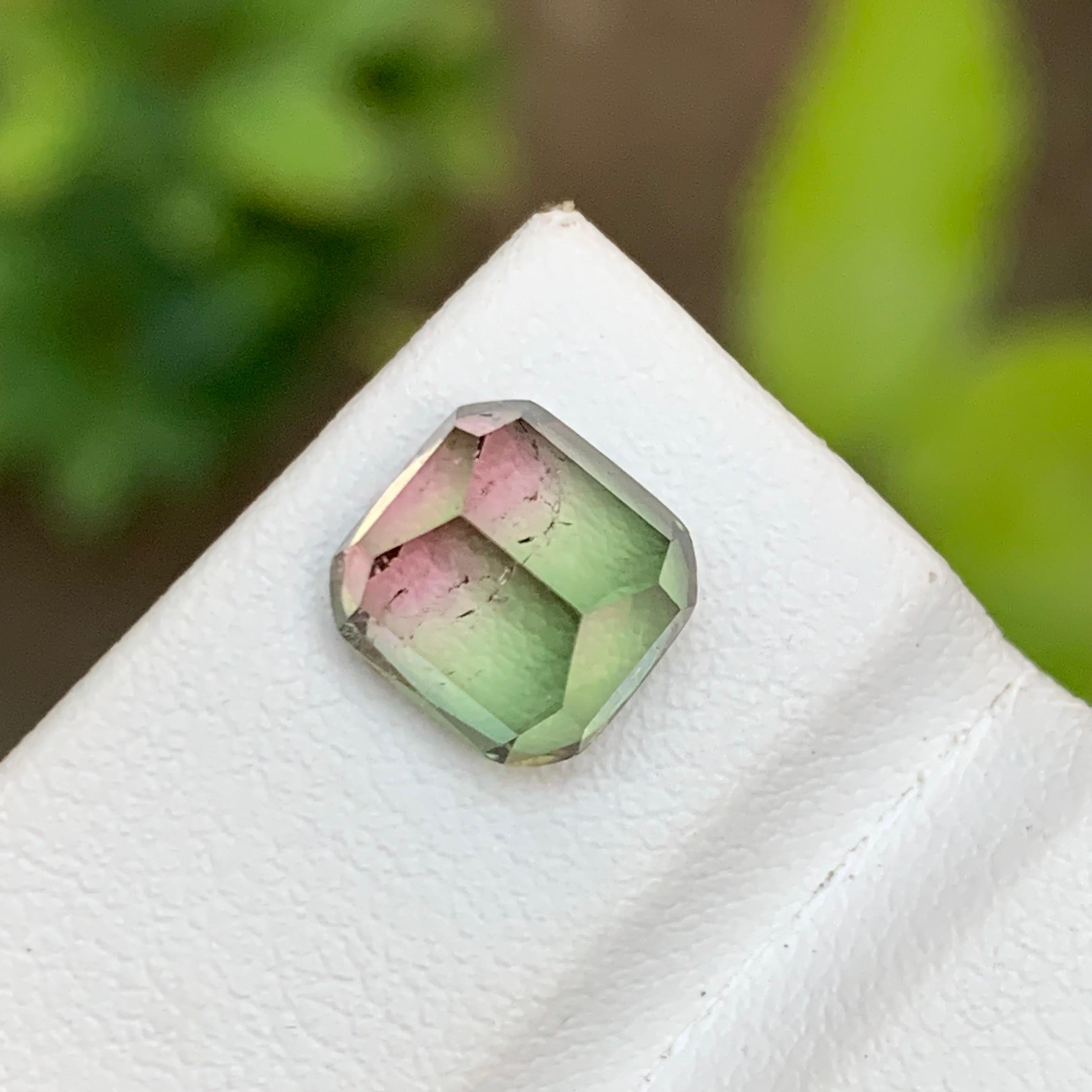 Cushion Cut Green & Pink Watermelon Bicolor Natural Tourmaline Ring Gemstone 3.65 Ct Cushion For Sale