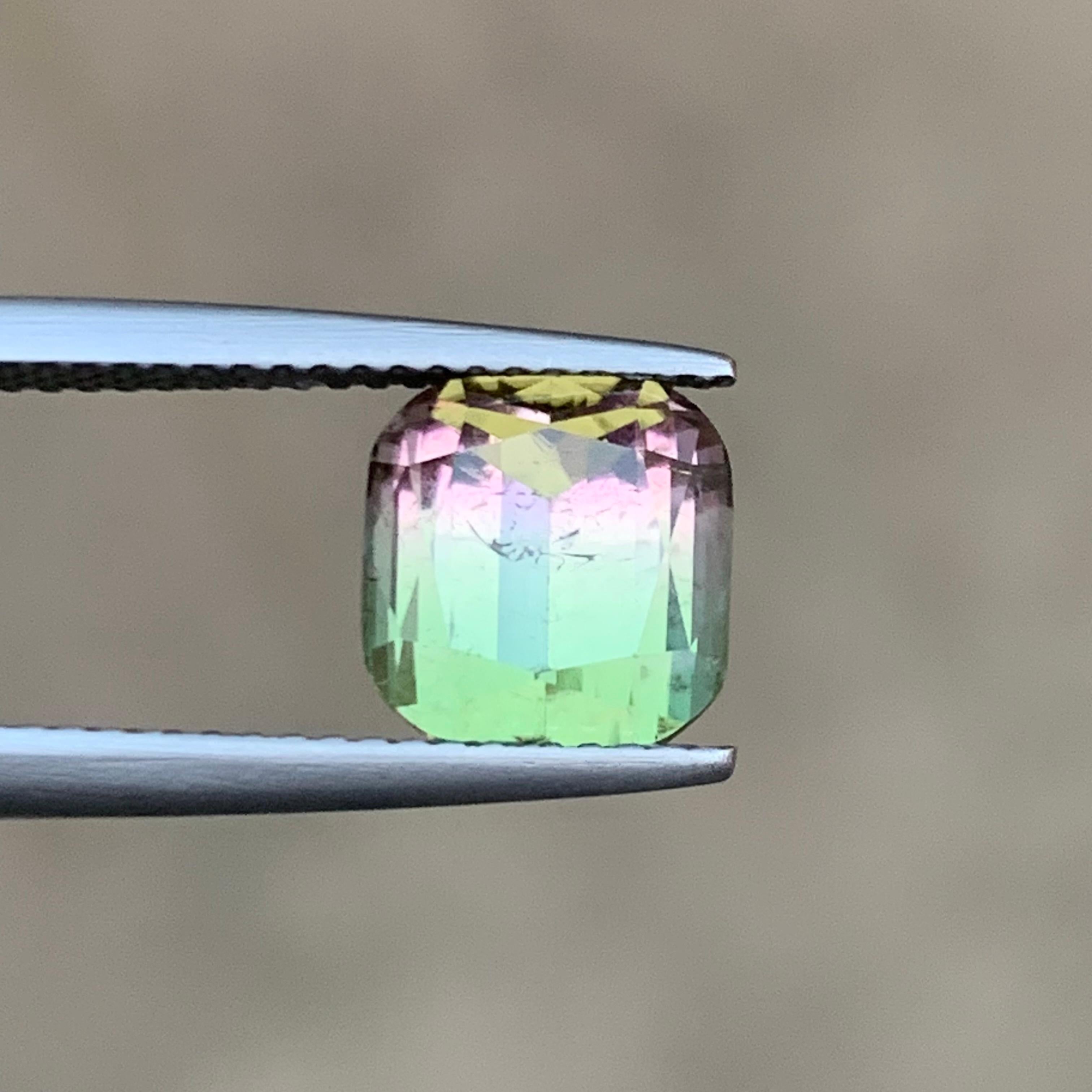 Women's or Men's Green & Pink Watermelon Bicolor Natural Tourmaline Ring Gemstone 3.65 Ct Cushion For Sale